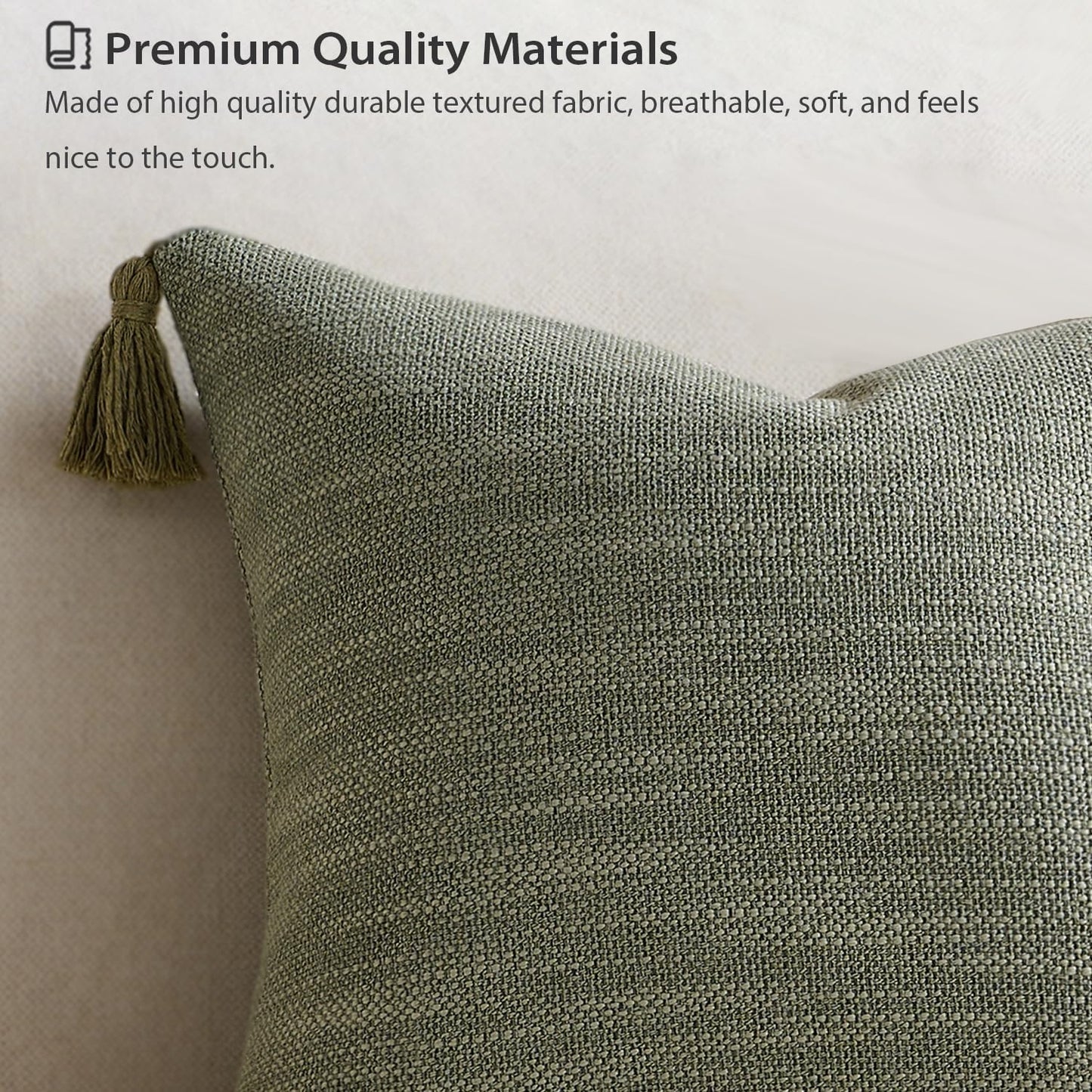 Linen Look Decorative Throw Cushion Covers / Dark Sage / 18 x 18 / Set of 2