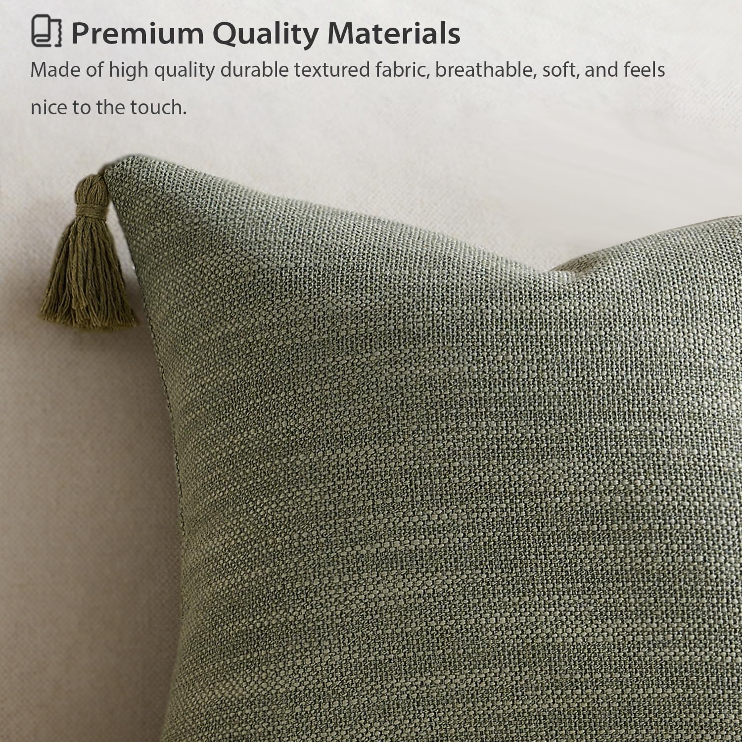 Linen Look Decorative Throw Cushion Covers / Dark Sage / 18 x 18 / Set of 2