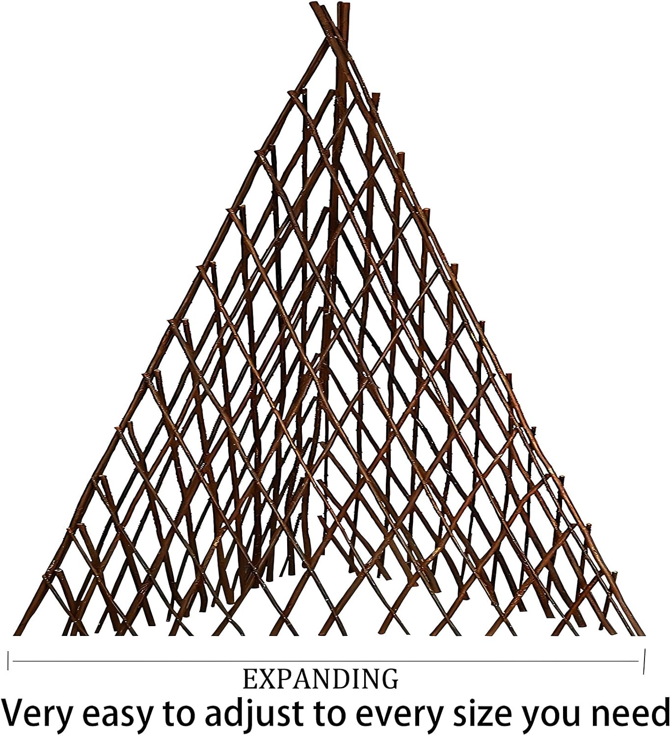 Expandable Teepee Willow Fence, Pyramid Plant Climbing Trellis, Self-Standing Fence for Plants Climbing and Protection