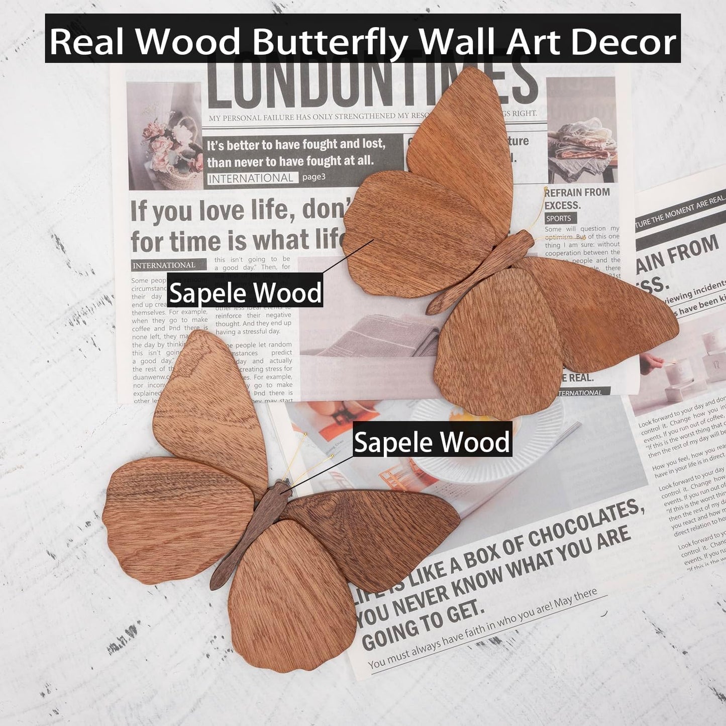Handmade Wooden Butterfly Wall Art Hanging Decor Butterflies Wall Art Hanging / Brown / Set of 2