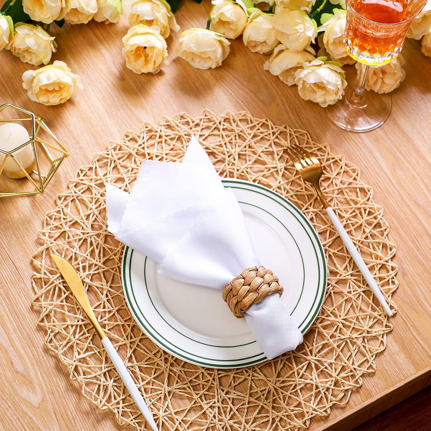 Rattan Napkin Rings Water Hyacinth Napkin Rings Set Rustic Boho Wicker Rattan Holders / Set of 24