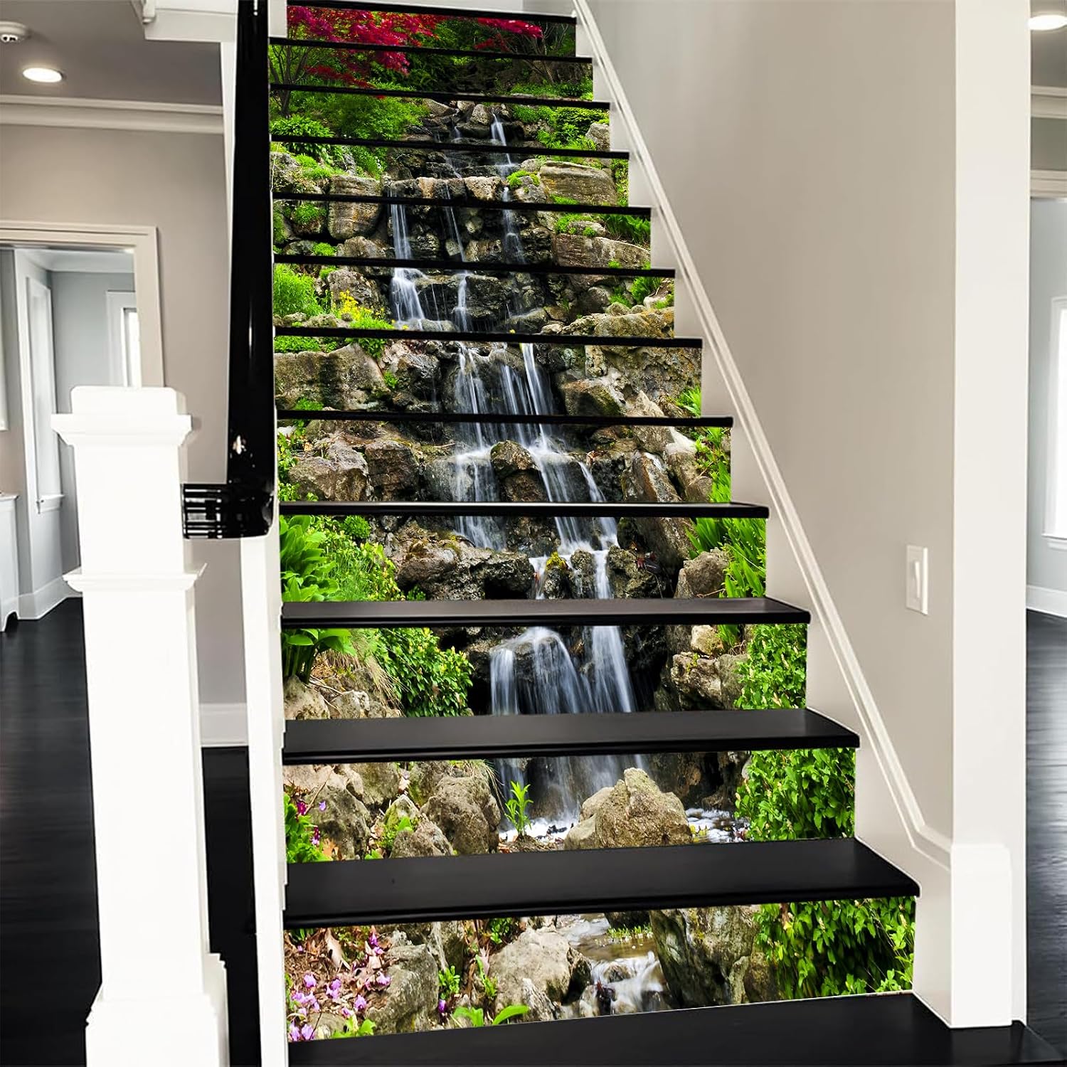 3D Small Waterfall in Mountains Stair Stickers Peel and Stick -Self-Adhesive / A3659 / Set of 13