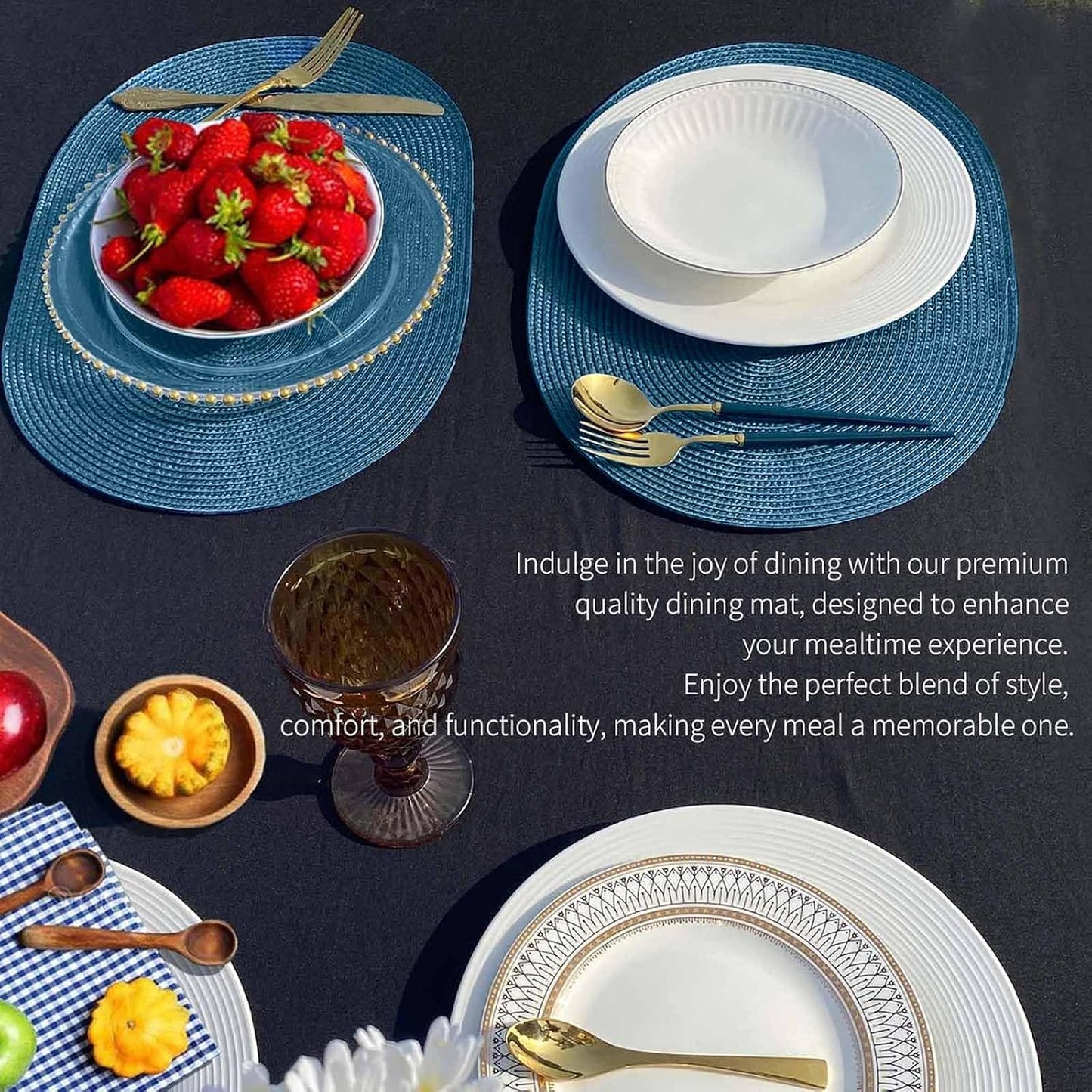 FunWheat Oval Braided Placemats Set of 8 Table Mats for Dining Tables Washable Heat Resistant Place Mats for Indoor