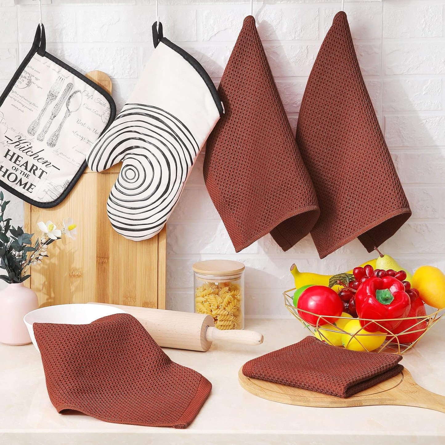 Homaxy 100% Cotton Waffle Weave Kitchen Dish Cloths 12-Pack, Rust | 12 x 12 Inches, Ultra Soft Absorbent Dish Towels