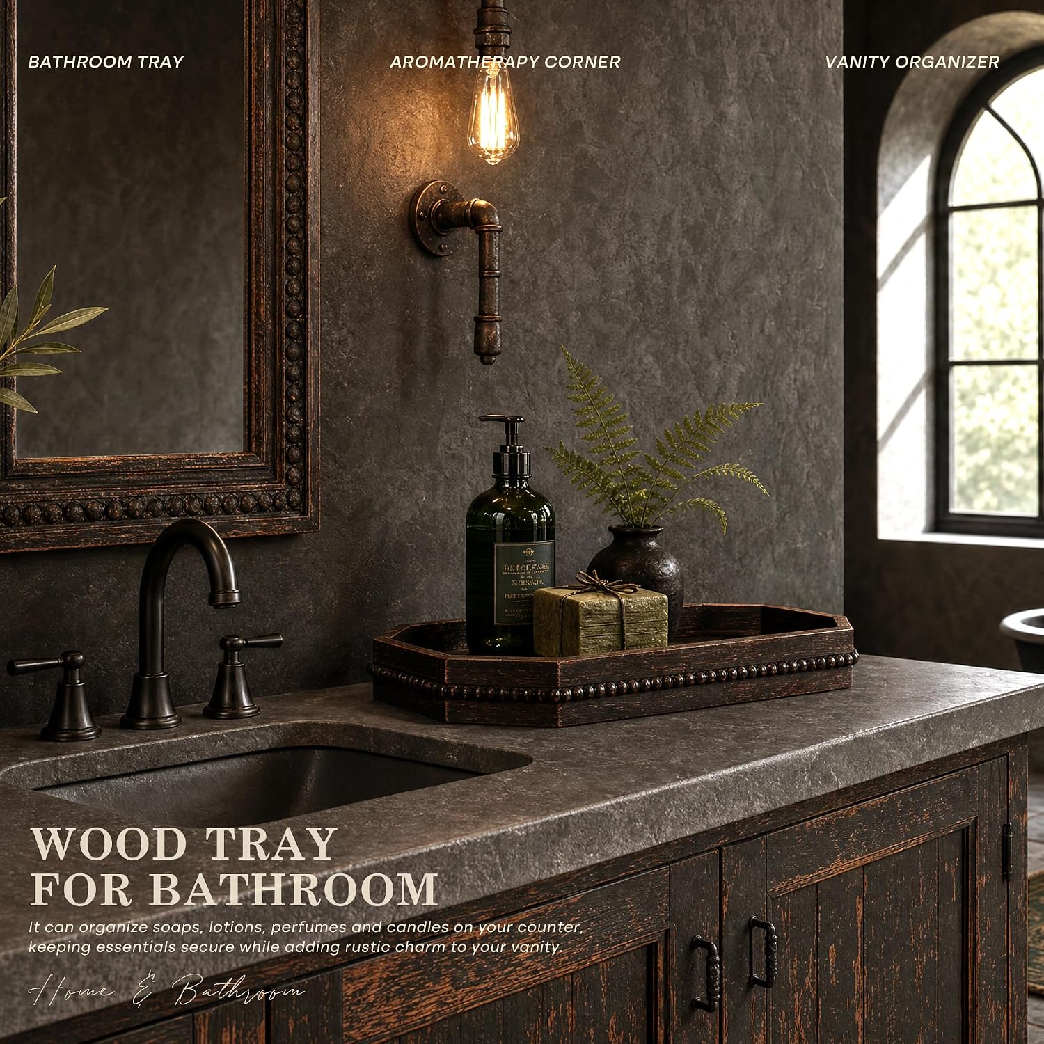 Rustic Decorative Tray / Distressed Black