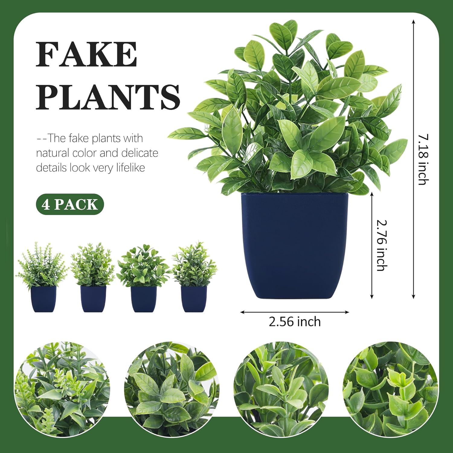 Small Fake Plants Artificial Plants Indoor Office Desk Accessories for Aesthetic / Blue / Set of 4