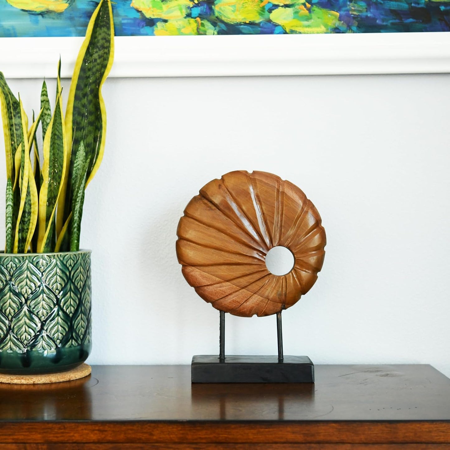 Teak Sculpture Home Décor / 13.8 x 9.8 x 3.5
