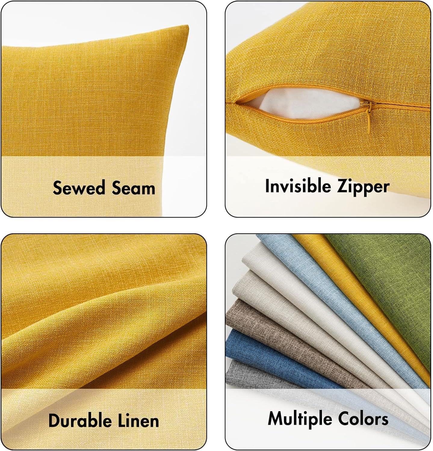 Decorative Linen Burlap Textured Pillow Covers Farmhouse Boho / 18 x 18 / Bright Yellow / Set of 2