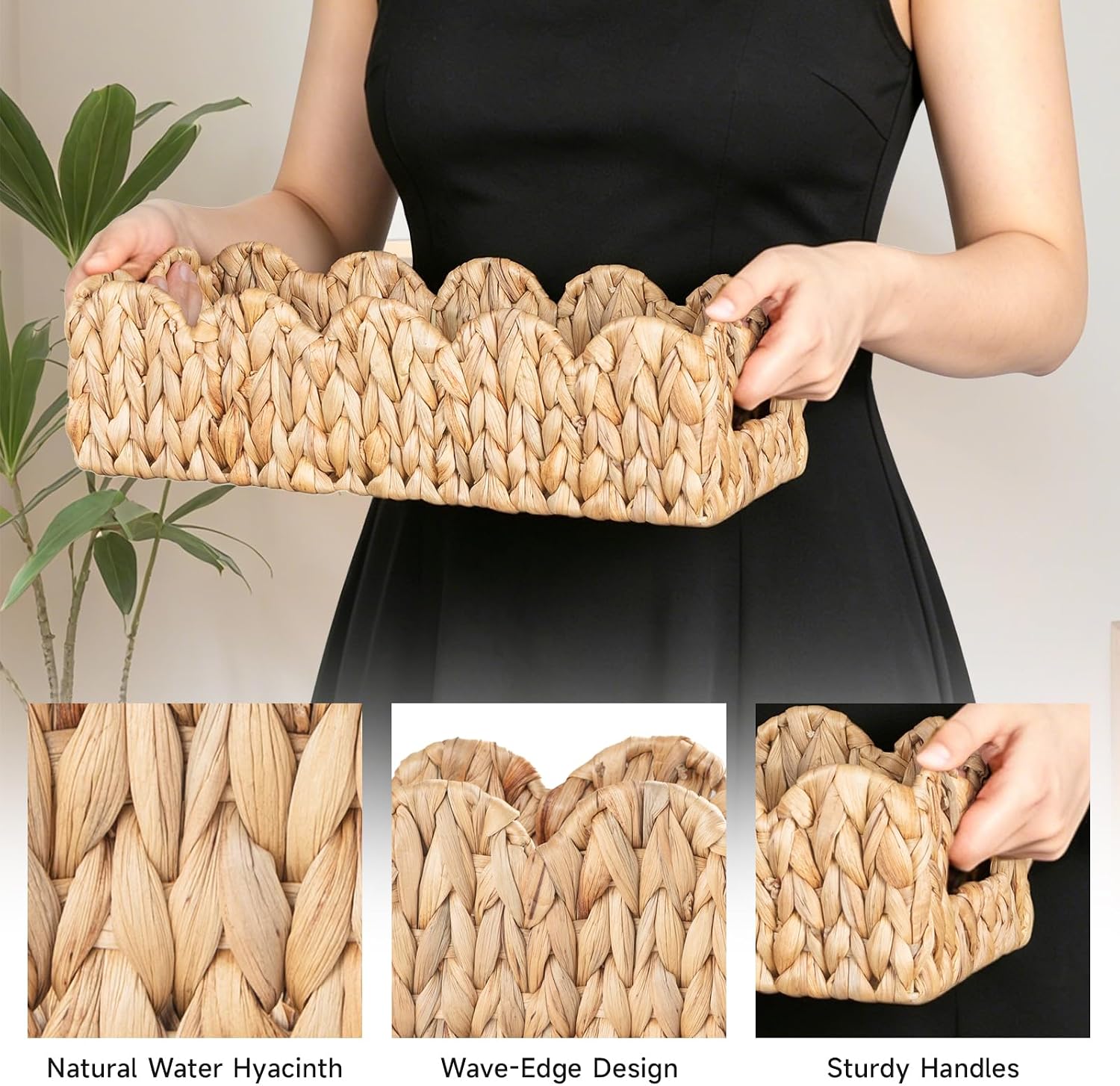 Nesting Scalloped Wicker Basket / Retangle / Set of 2