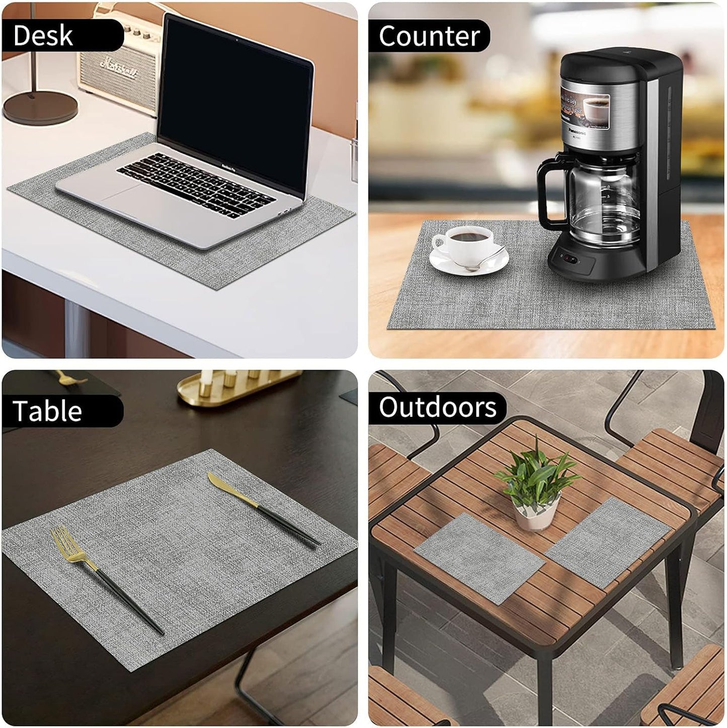 Faux Leather Heat Resistant Placemats 6 Packs, Waterproof Wipeable Dining PU Place Mats for Indoor & Outdoor, Easy to