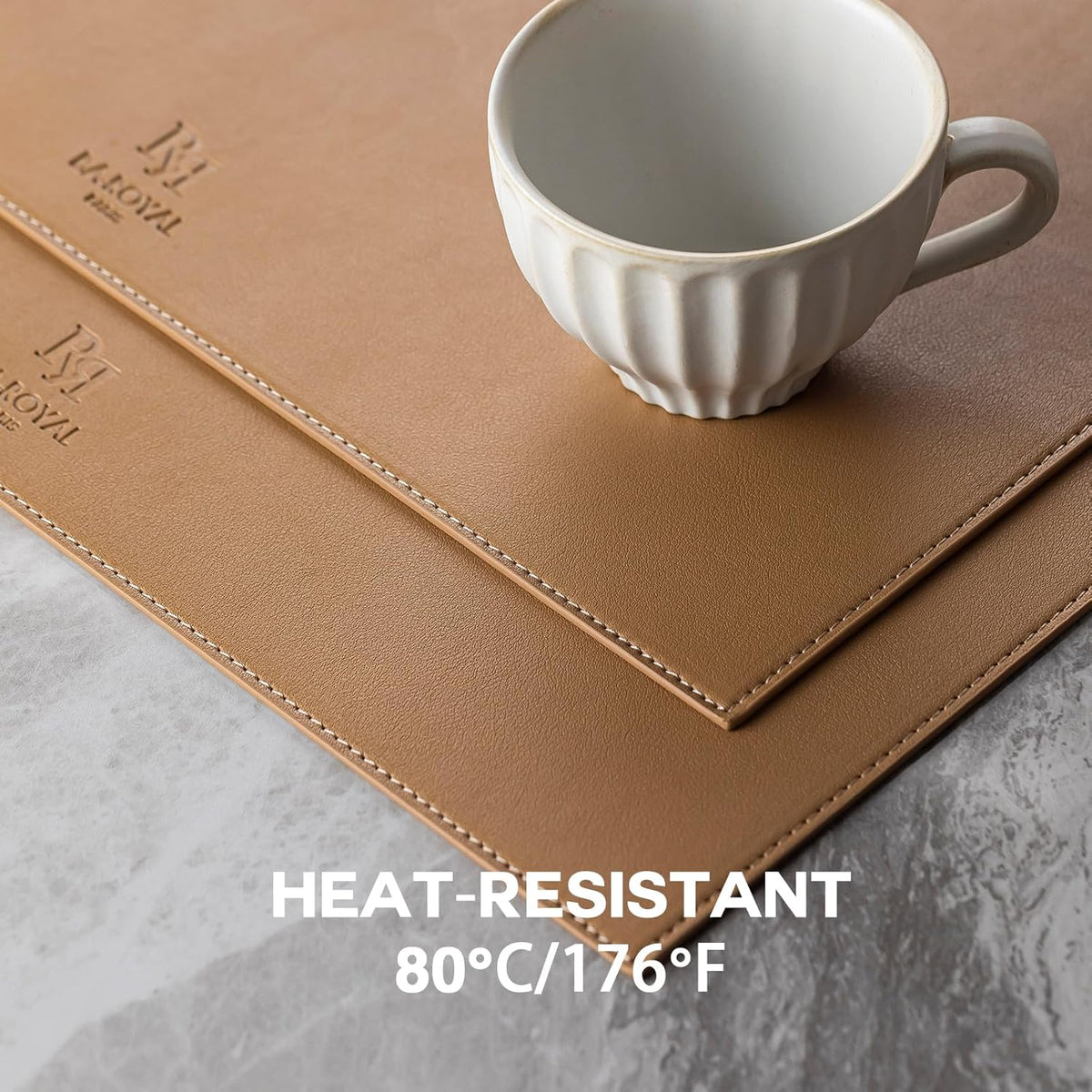 Baroyal Faux Leather Placemats Set of 12 Vinyl Washable Wipeable Table Mats for Kitchen Dining Table Heat Resistant