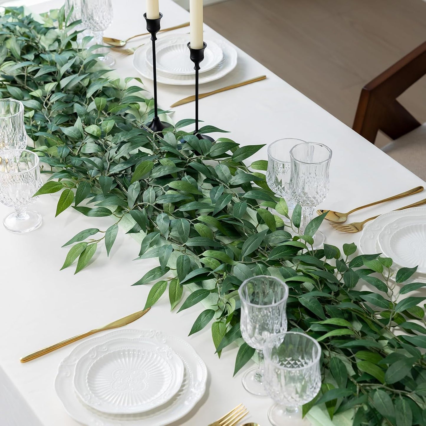 Italian Ruscus Artificial Greenery Stems Silk Leaves Fake Spray Plants / Green / 20 Inch / Set of 36