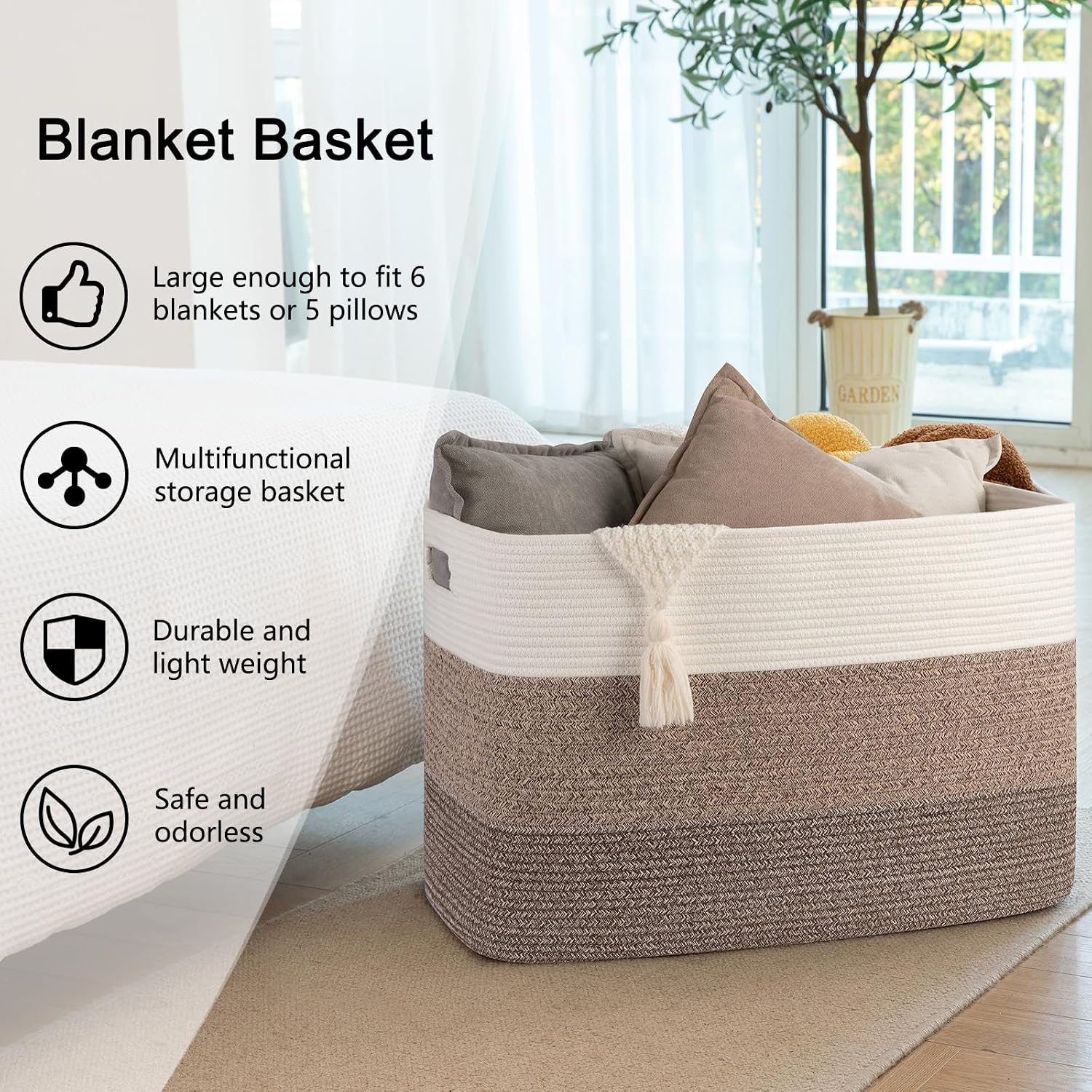 Rectangle Woven Baskets for Storage / Gradient Dark Brown / 25 x 16 x 16