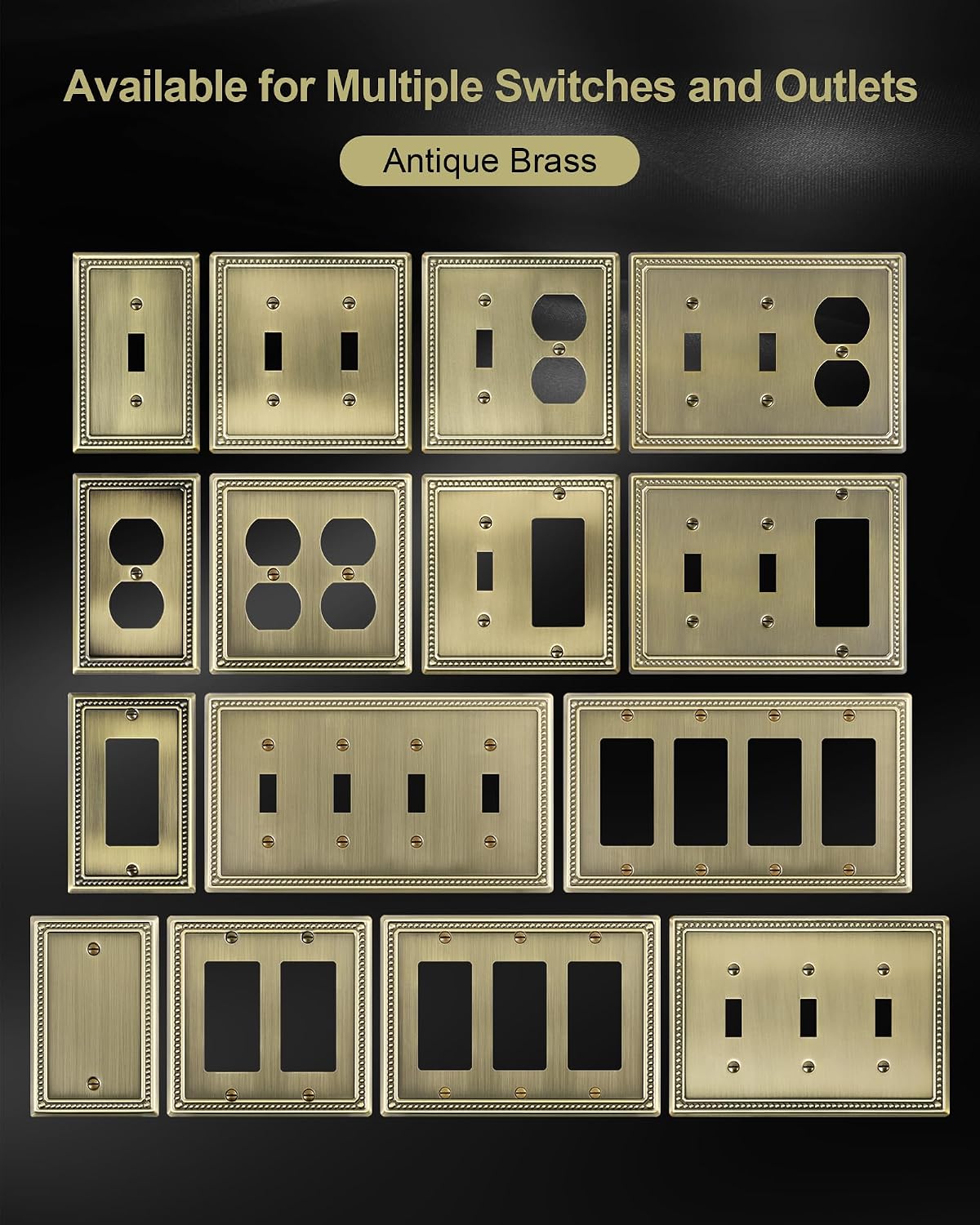 6-Pack Single Toggle Light Switch Cover Plate, Antique Brass | Pearls Beaded Decorative Switch Plate Covers, 1 Gang