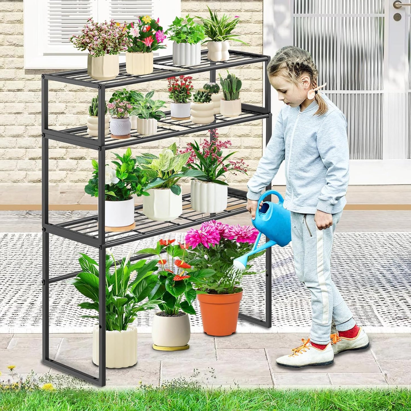 Metal Plant Stand Indoor Outdoor, 3 Tier Potted Multiple Flower Pot Holder Rack Plant Shelf, Heavy Duty Planter Display