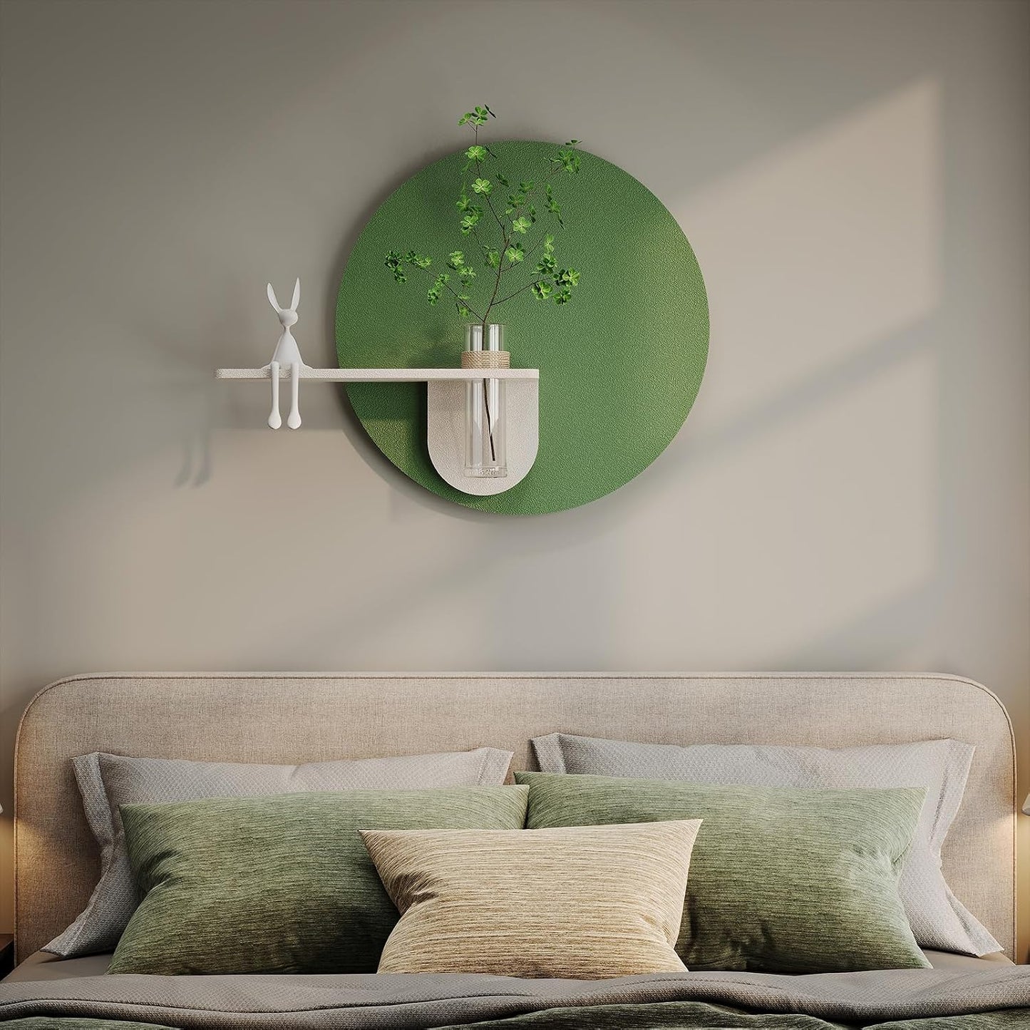 3D Sage Green Round Wall Art Decor / 24"L x 24"W / Green-a