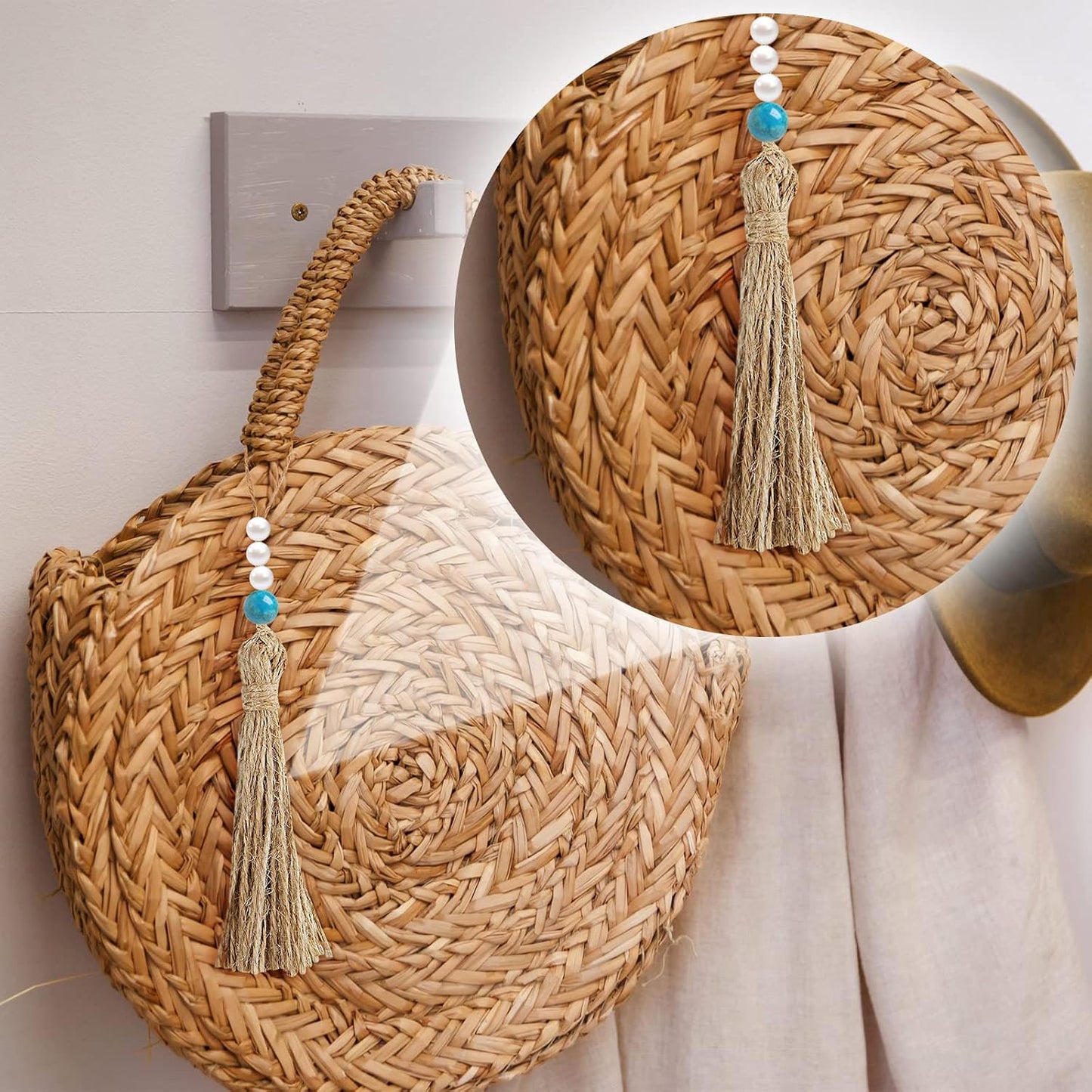 Jute Tassels for Crafts Small Tassels Bulk for Jute Rope DIY Wood Beads / Natural / Set of 40