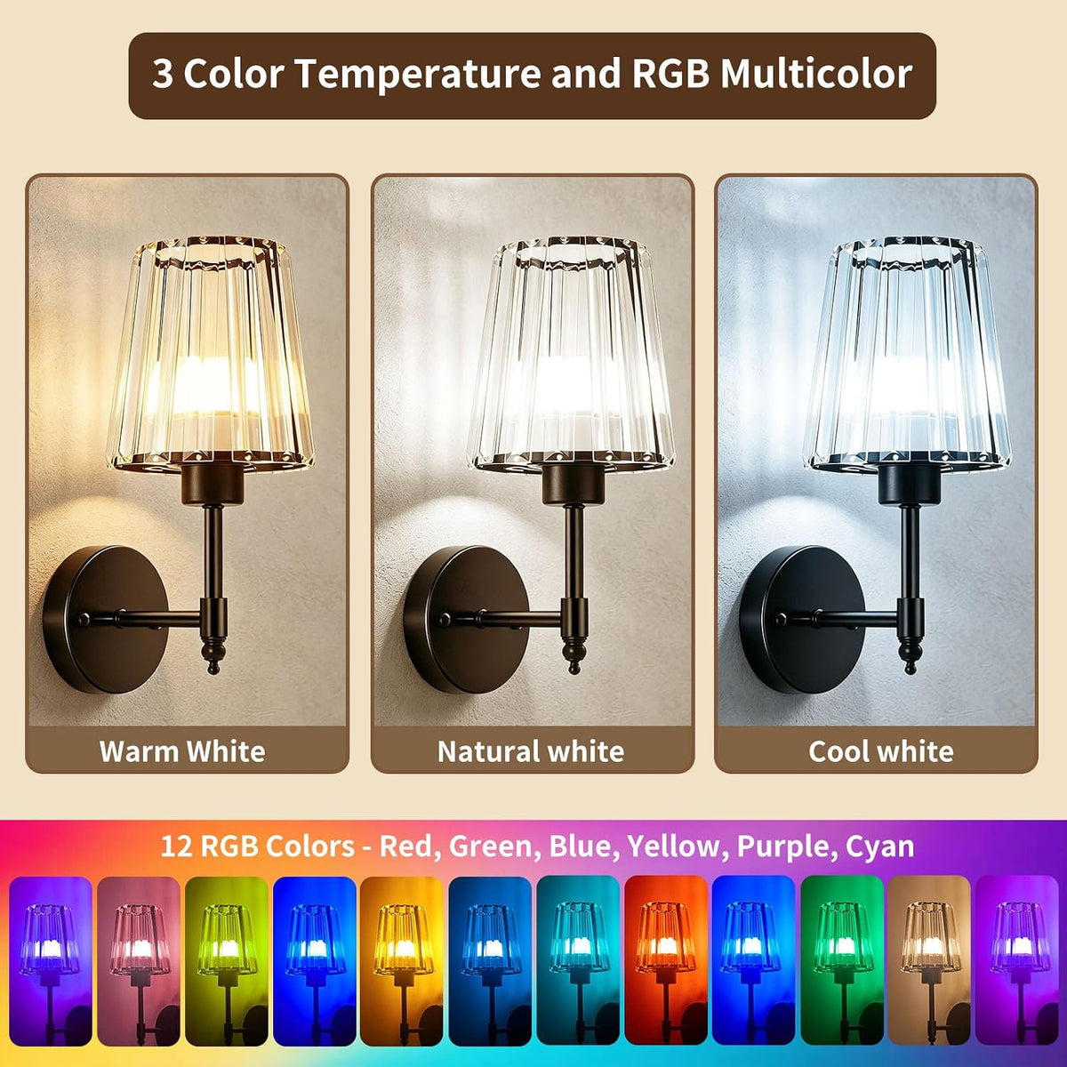 Battery Operated Wall Sconce Set of 2, Rechargeable Wireless Wall Lights | with 5200mAh Dimmable Bulbs and Remote,15