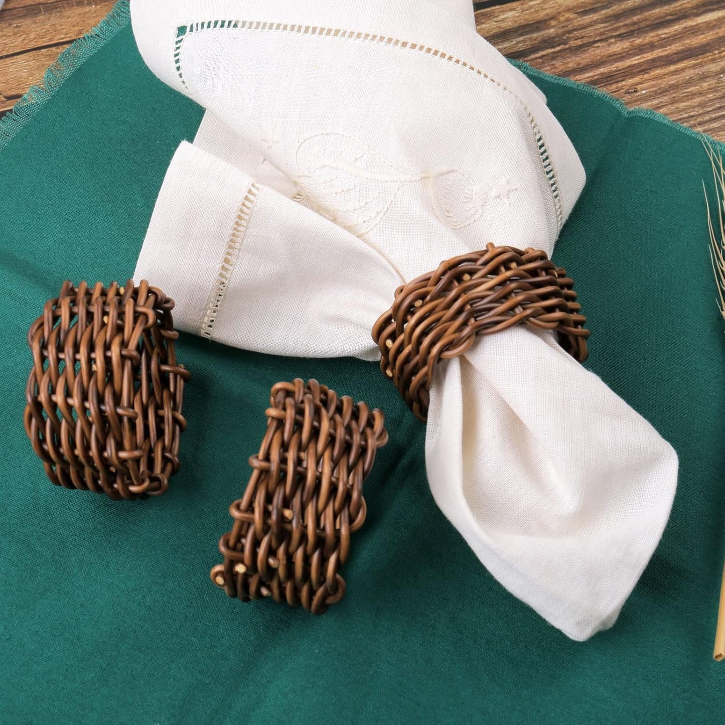 Napkin Buckles Holder Bulk for Farmhouse / Rattan / Natural / Set of 6