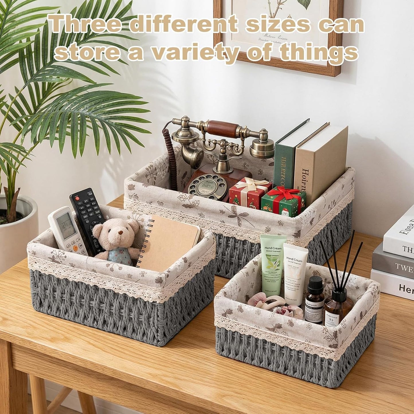 Wicker Storage Baskets / Gray / L+M+S / Set of 3