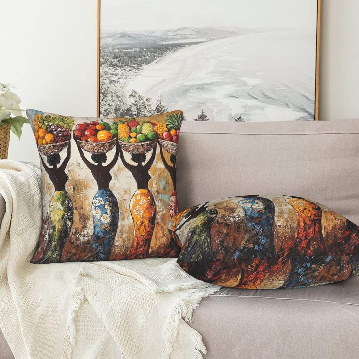 Throw Pillow Covers Pillow Cases Decoration Cushion Cover / African Women / 18 x 18 / Set of 2