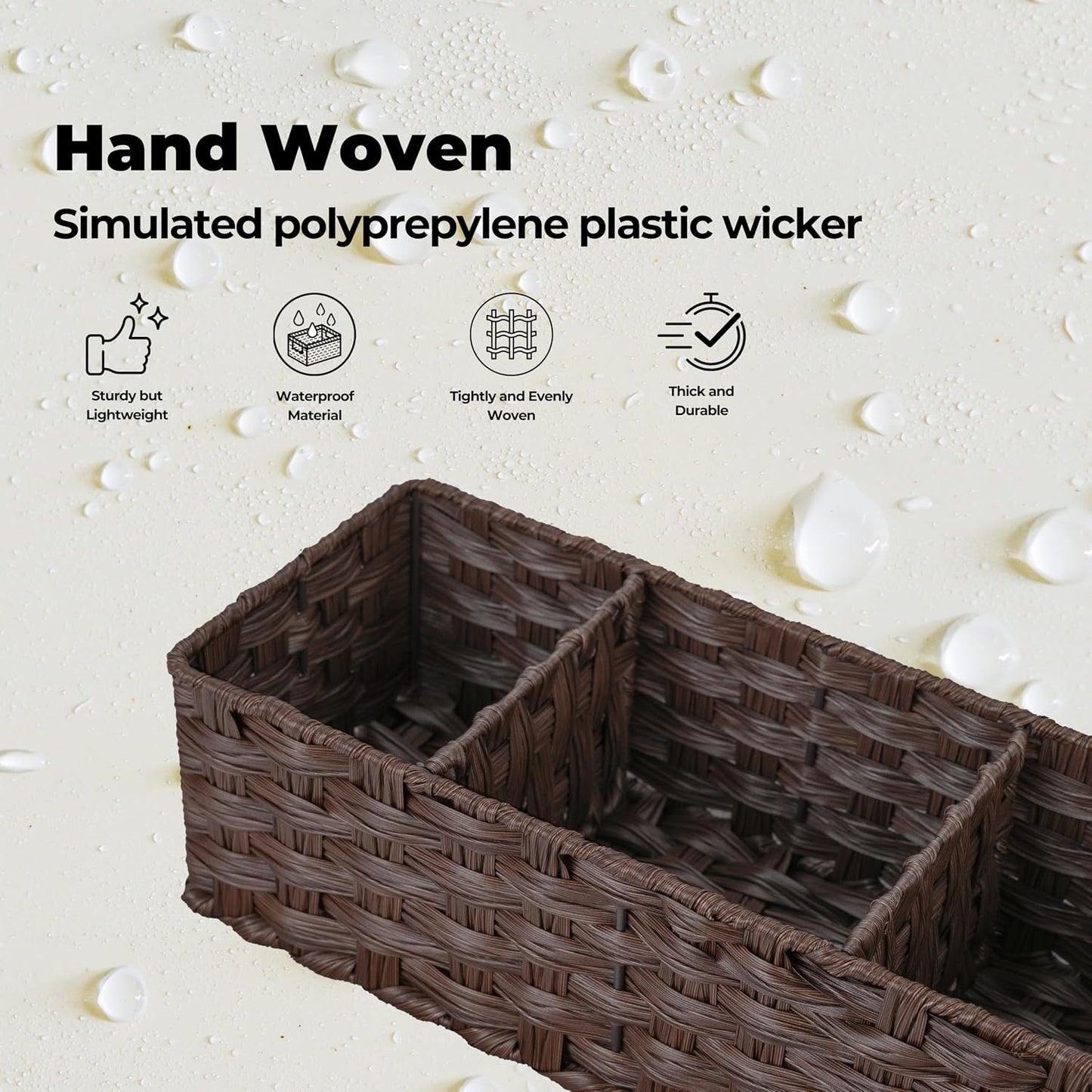 Wicker Baskets / Toilet Storage Basket / Brown / Divided / Set of 2