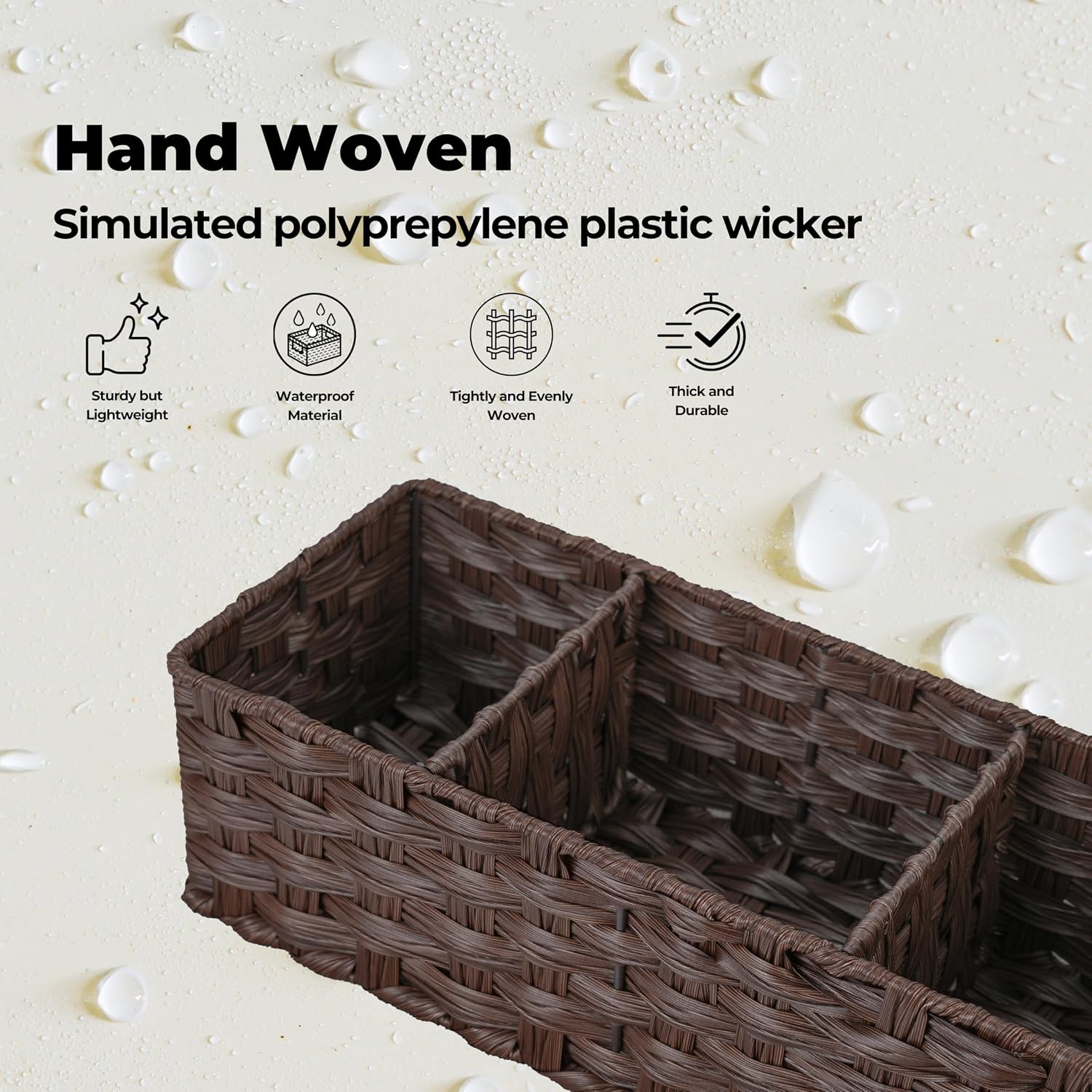 Wicker Baskets / Toilet Storage Basket / Brown / Divided / Set of 2