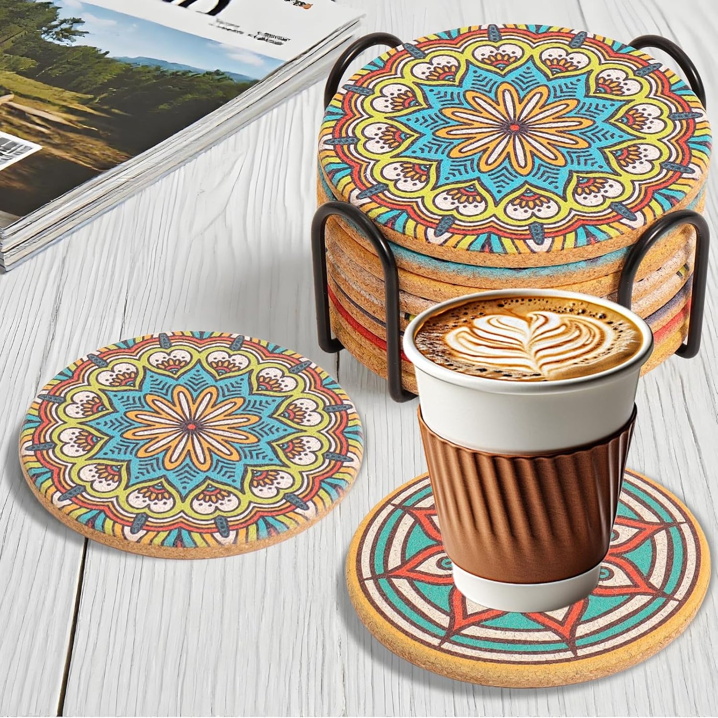 Holder / Round Boho Coasters for Drinks / Mandala Coasters4 / Set of 8