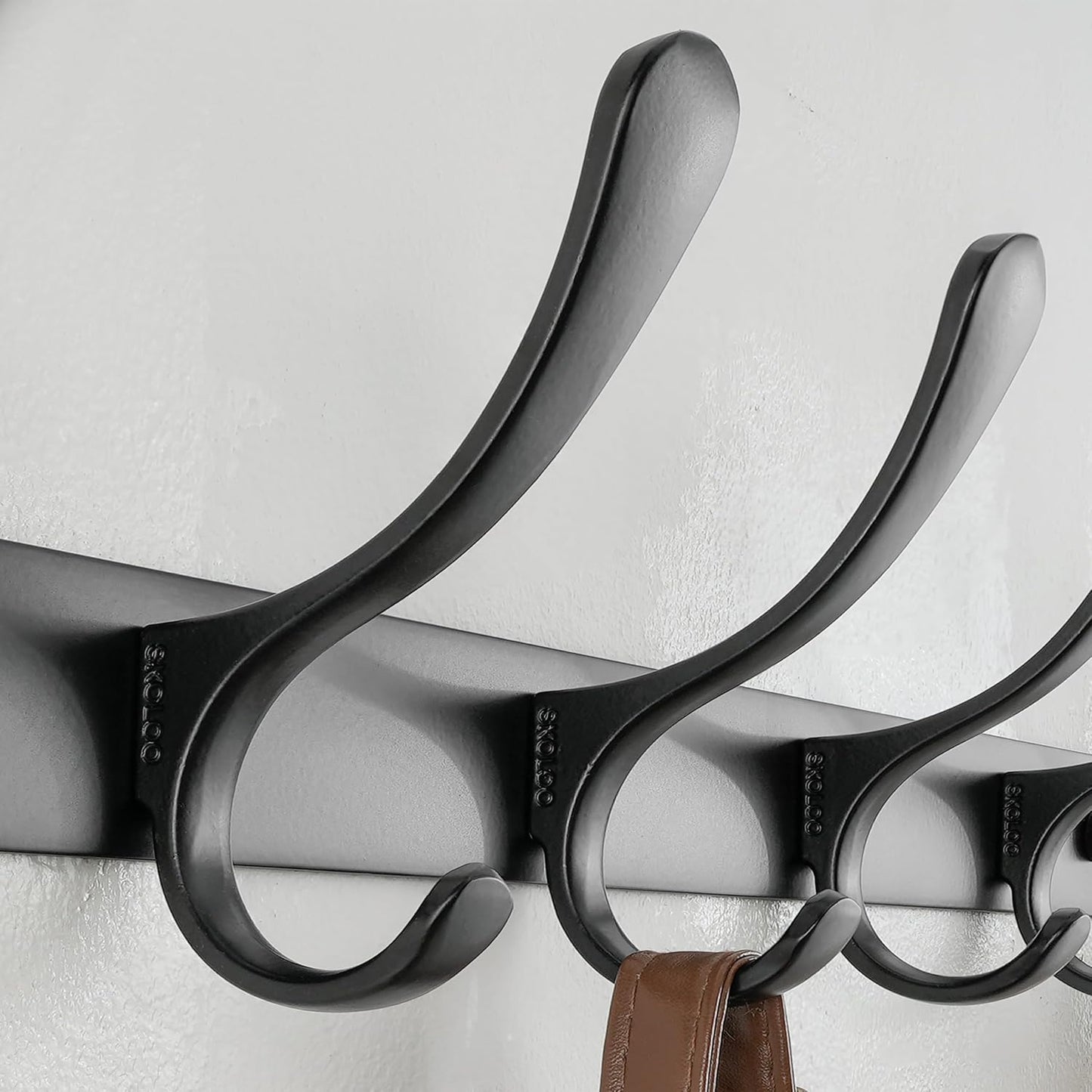 SKOLOO Heavy Duty Wall Mounted Coat Rack - 6 Hooks, Stainless Steel, Pack of 2, Sturdy Coat Hooks for Hanging Clothes