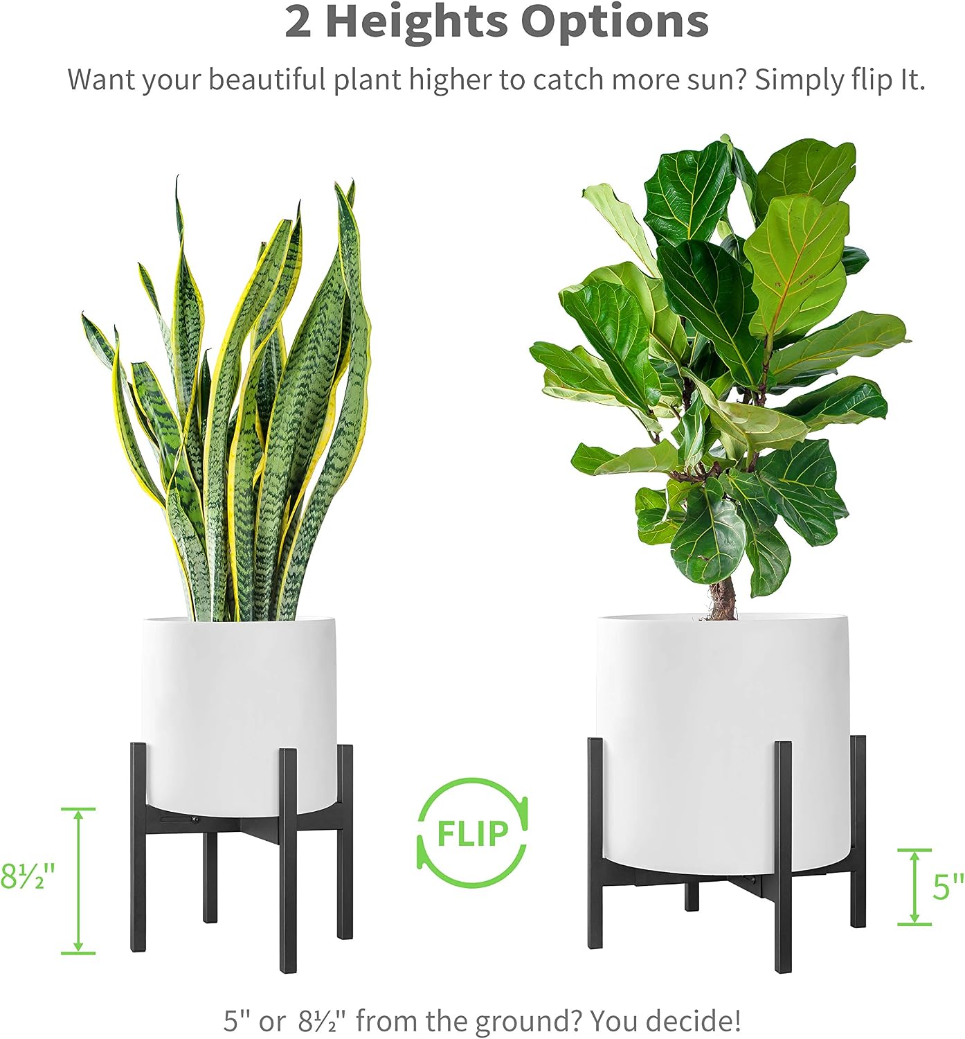 FaithLand Plant Stand, Adjustable Size Fits 12 13 14 15 16 Inches Large Plant Pot, Metal Planter Stand, Mid Century