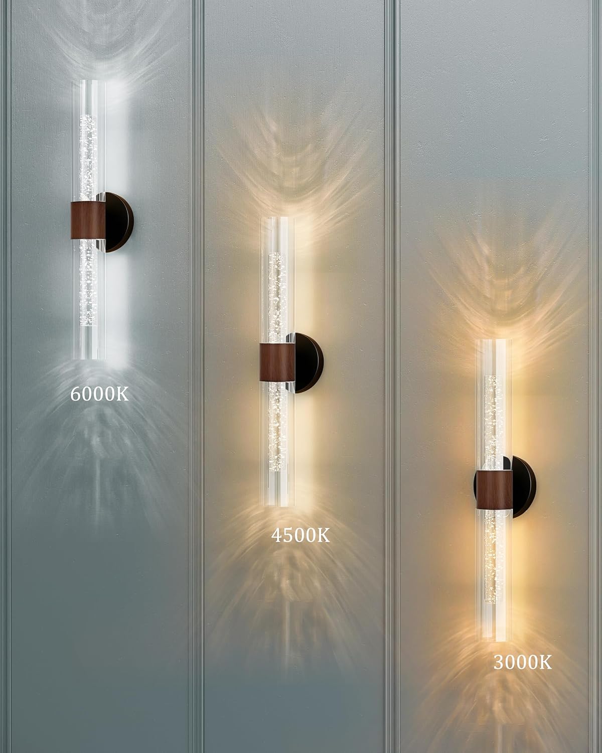 Black Walnut Wall Sconces Battery Operated with Remote, 21.5 Inch 3CCT | Rechargeable Wall Sconce with Timer, Dimmable