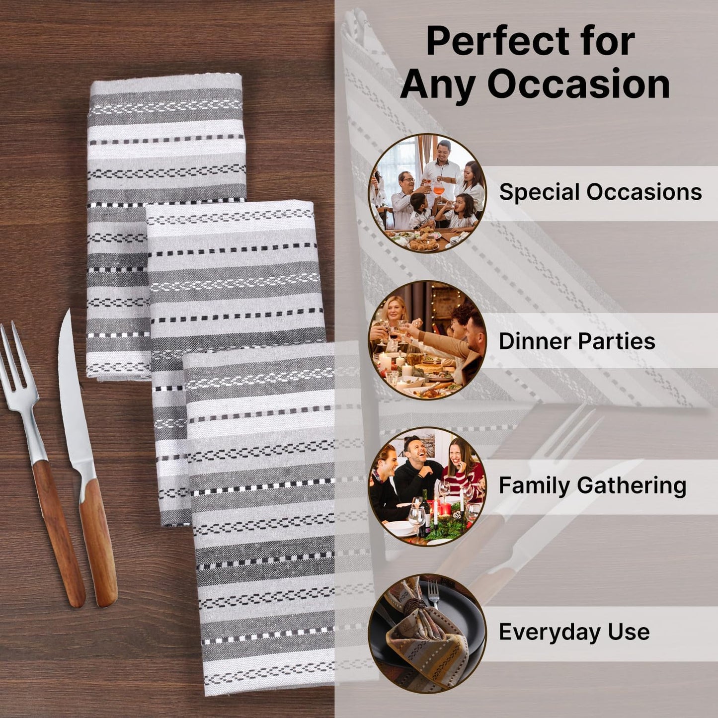 LFH Home Cotton Rich Cloth Salsa Napkin Set of 12 Washable Soft Durable Striped Table Napkins for Dining Wedding, Daily