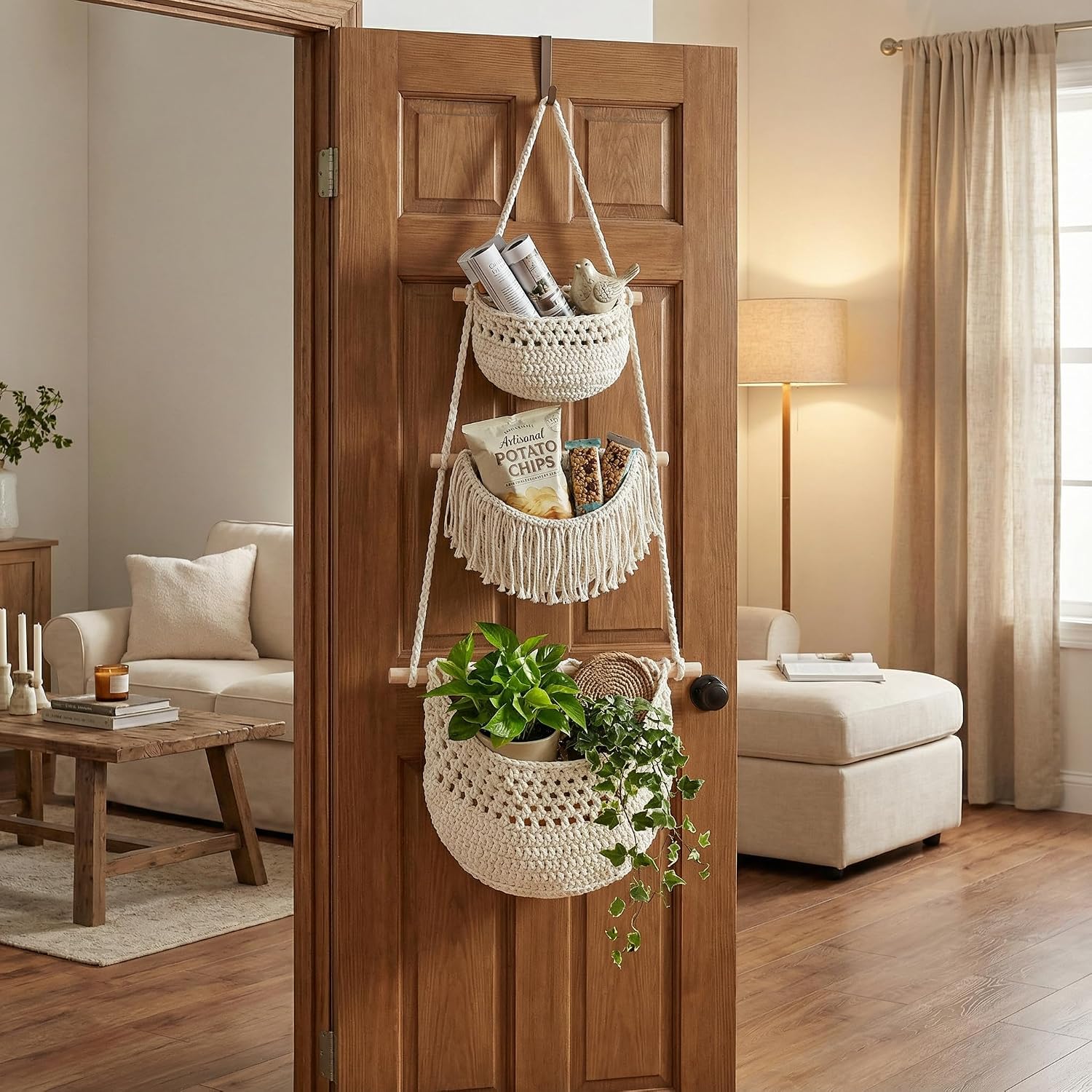 Hang Basket / Jute Wall Baskets / 3 Tier / Standard / White