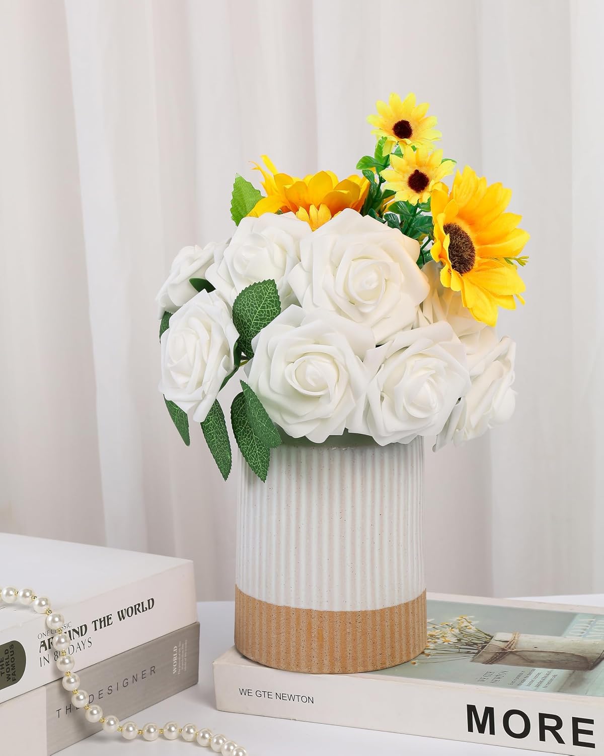 Boho Ceramic Vase / White / 5.9 Inch / Set of 2