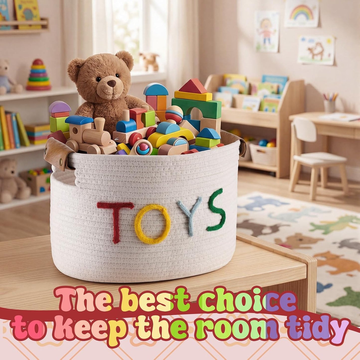 Handles Woven Basket for Stuffers Cotton Rope Storage / Colorful / Toy