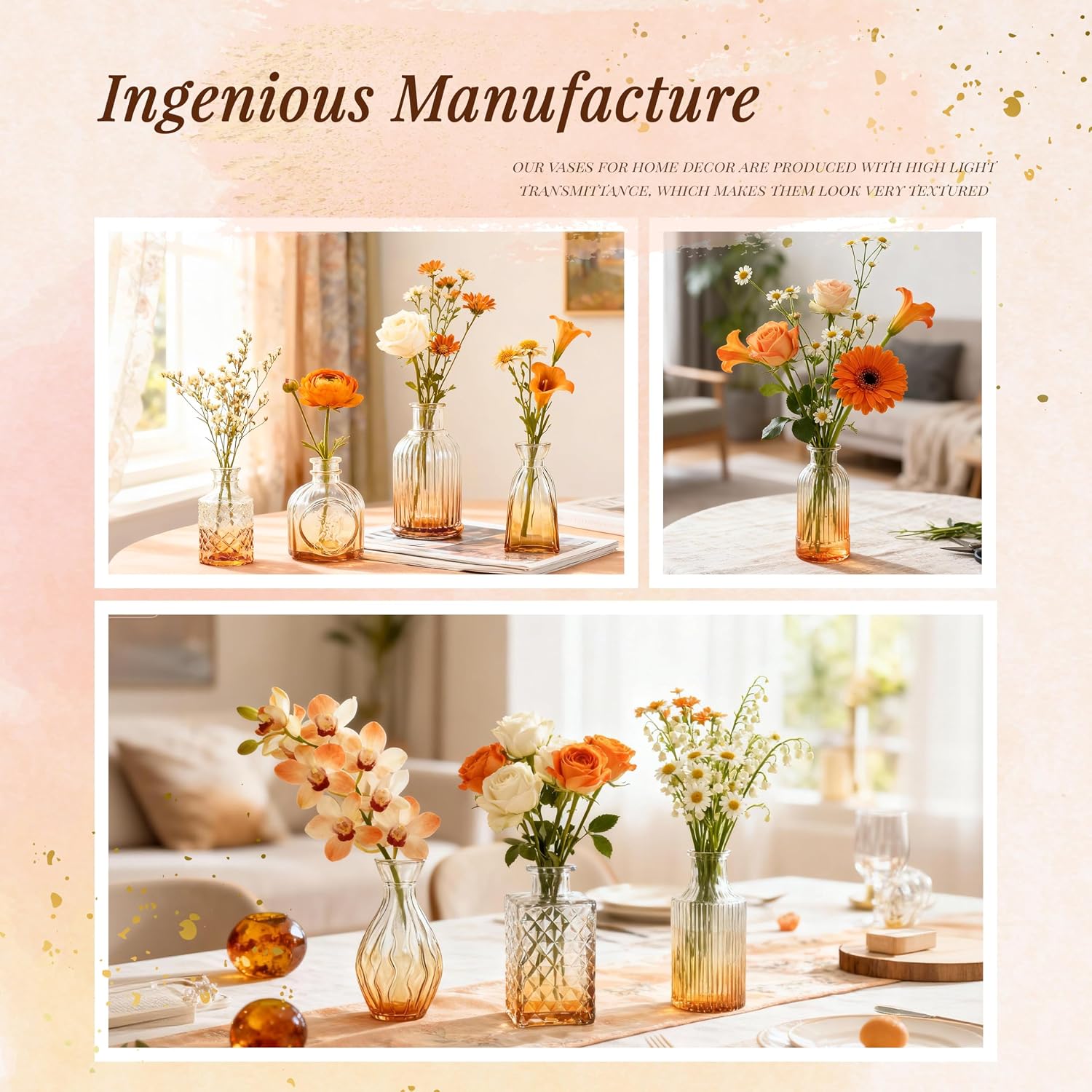 Glass Bud Vases Small Flower Vases for Rustic Wedding Centerpieces Table / Amber / Set of 32