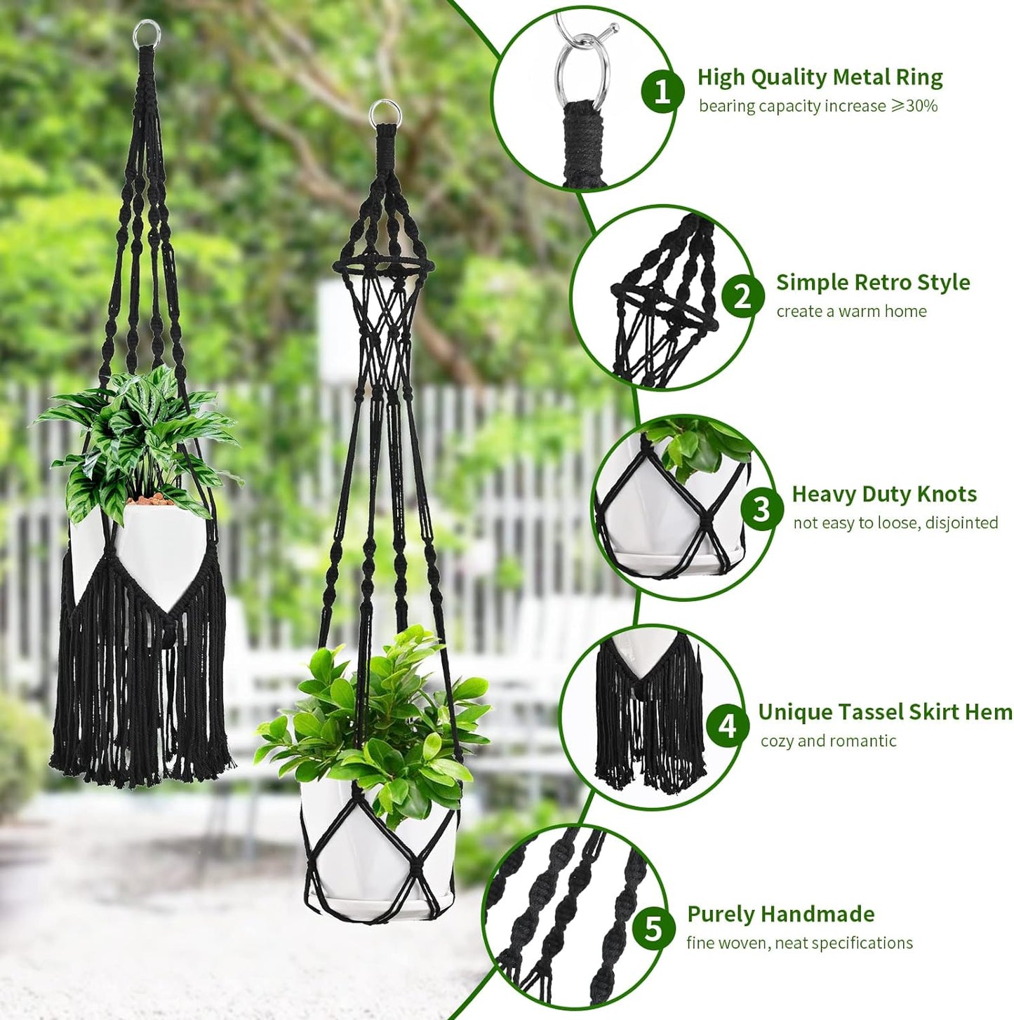Macrame Plant Hangers / Black / Set of 6