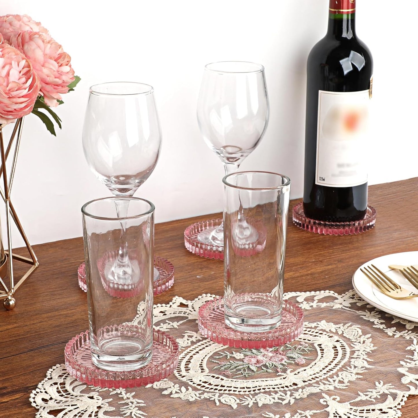 Modern Clear Coaster / Clear Pink / Set of 5