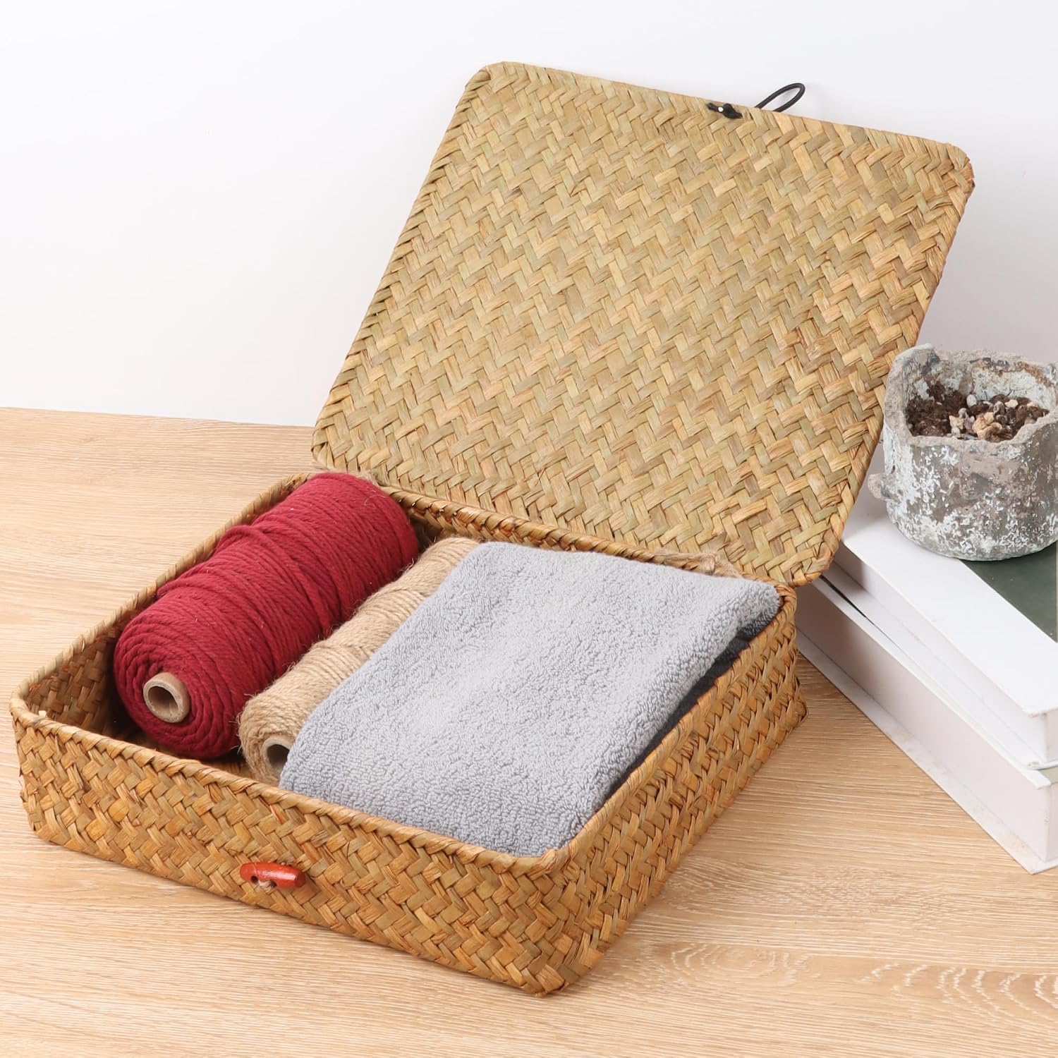 Flat Wicker Shelf Baskets / Natural / Set of 2