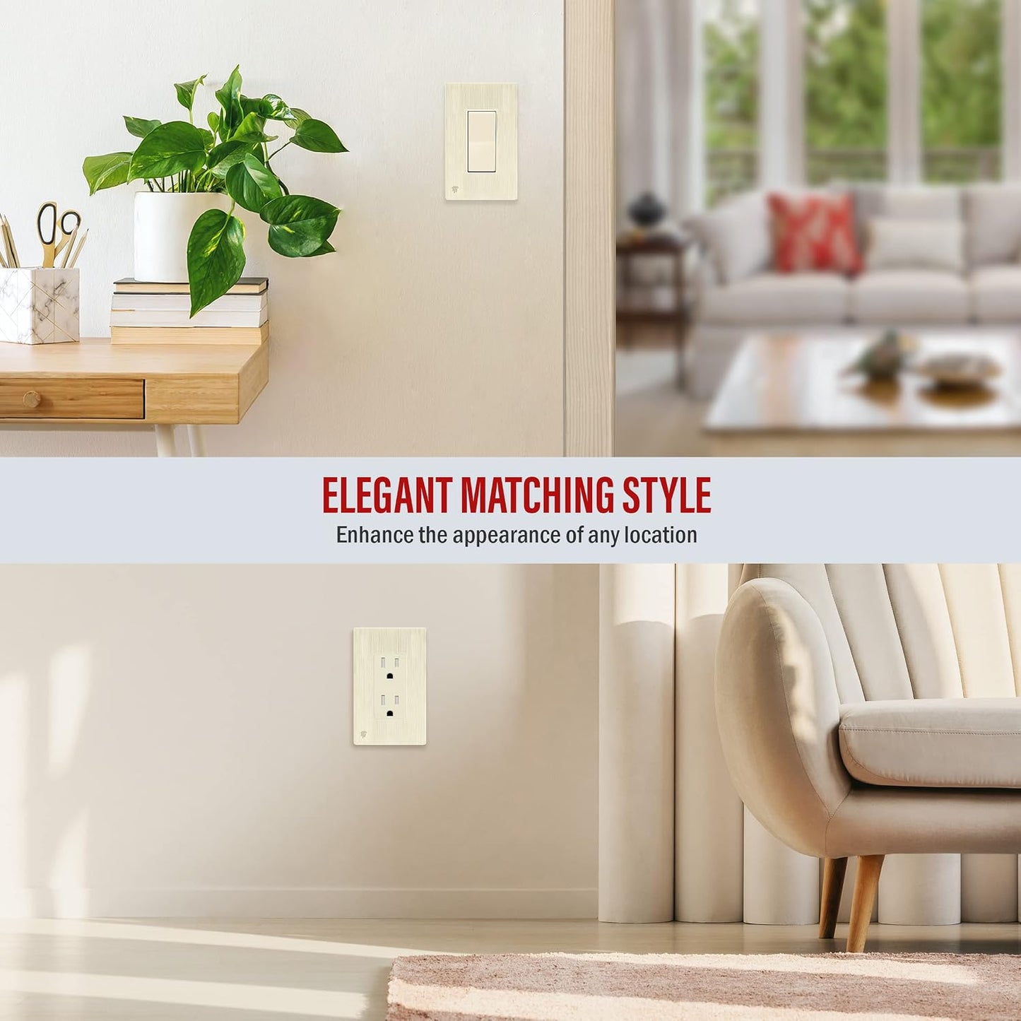 ENERLITES 1-Gang Screwless Decorator Wall Plate Outlet Cover, 10 Pack | Brushed Light Almond, Size 4.68" x 2.93", Fits