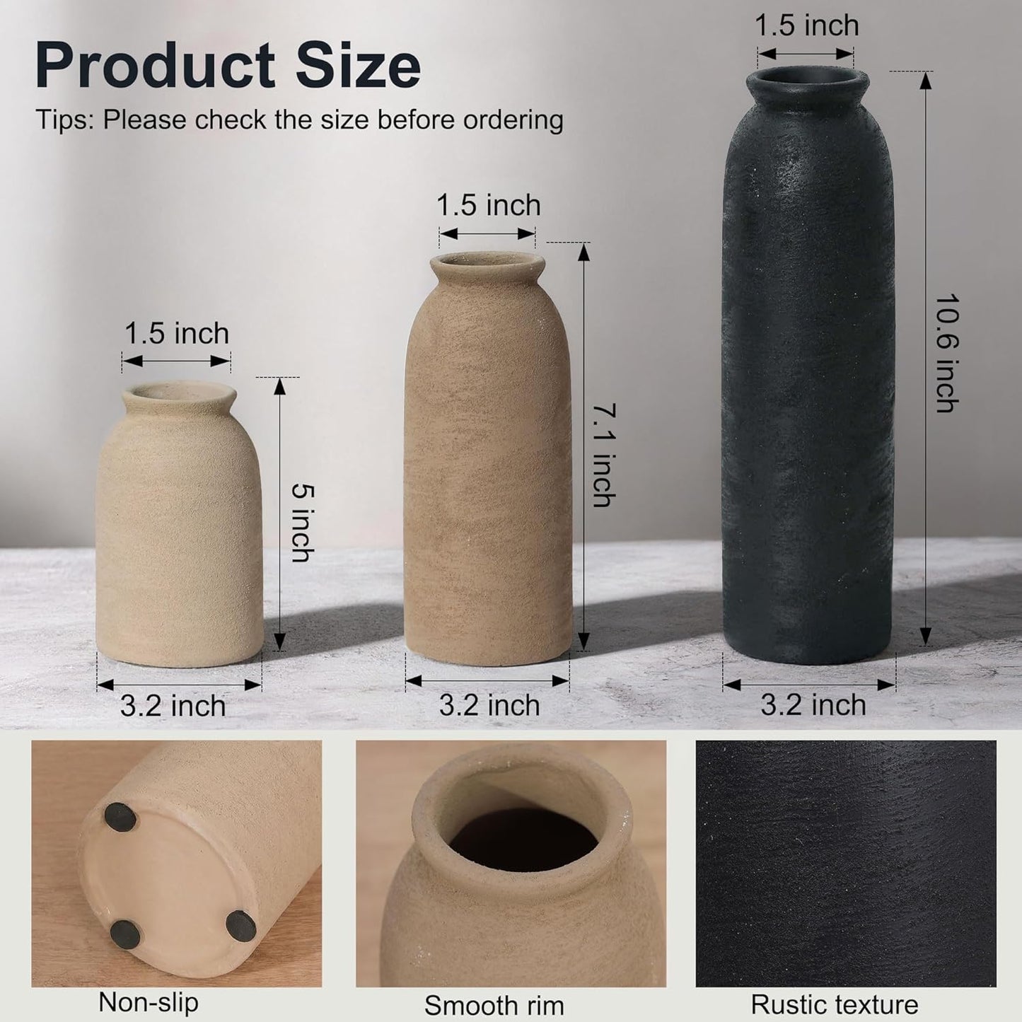 Ceramic Vase / Rustic-black Set / Set of 3