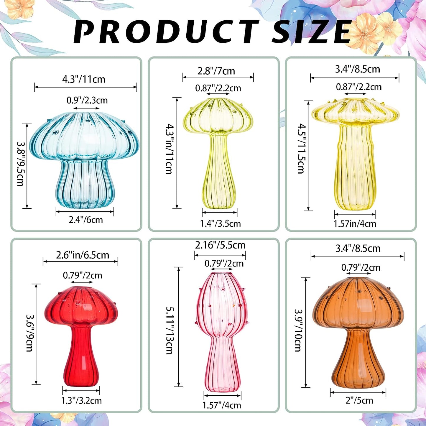 Small Bud Vases Home Decor Glass Mushroom / Colorful / Set of 6