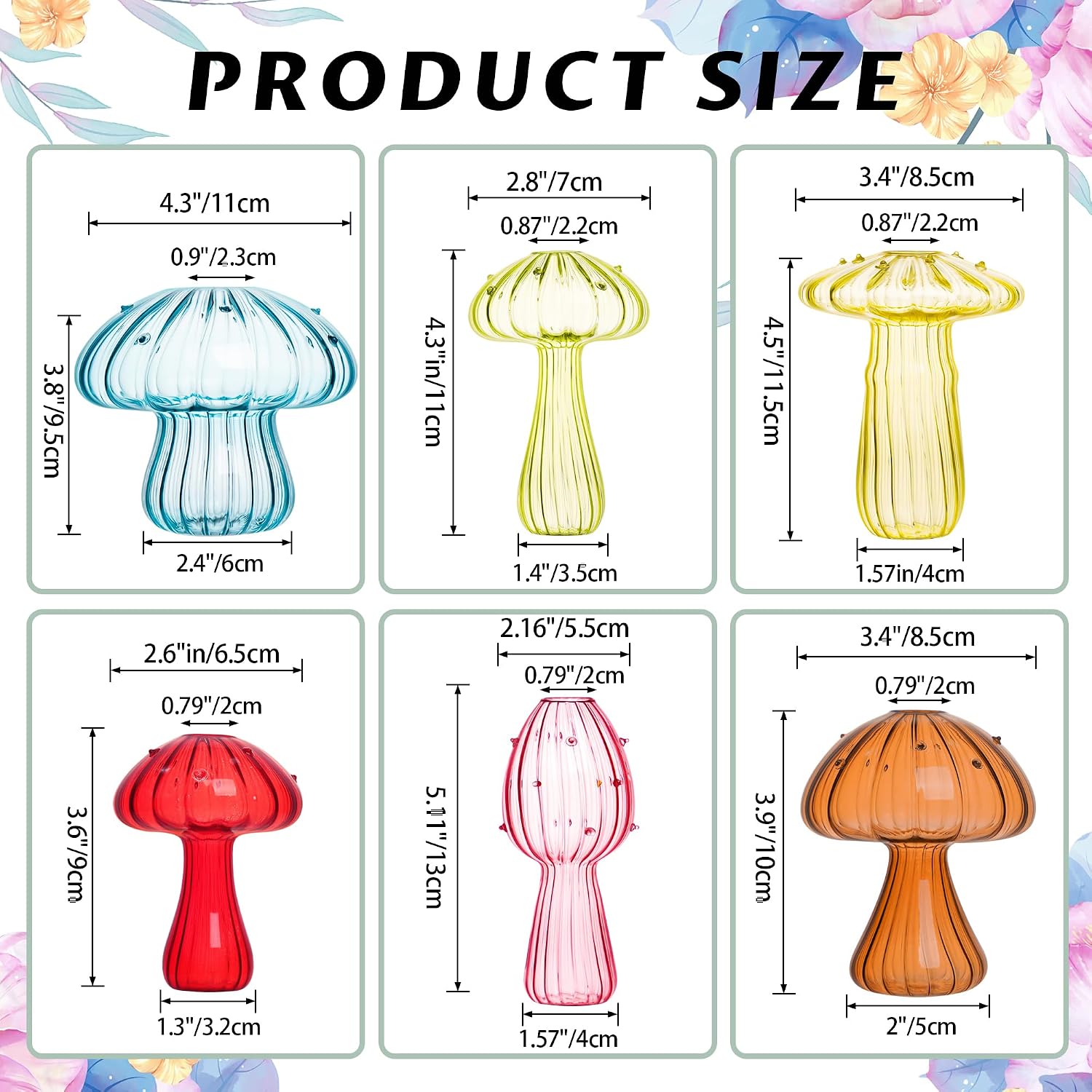 Small Bud Vases Home Decor Glass Mushroom / Colorful / Set of 6