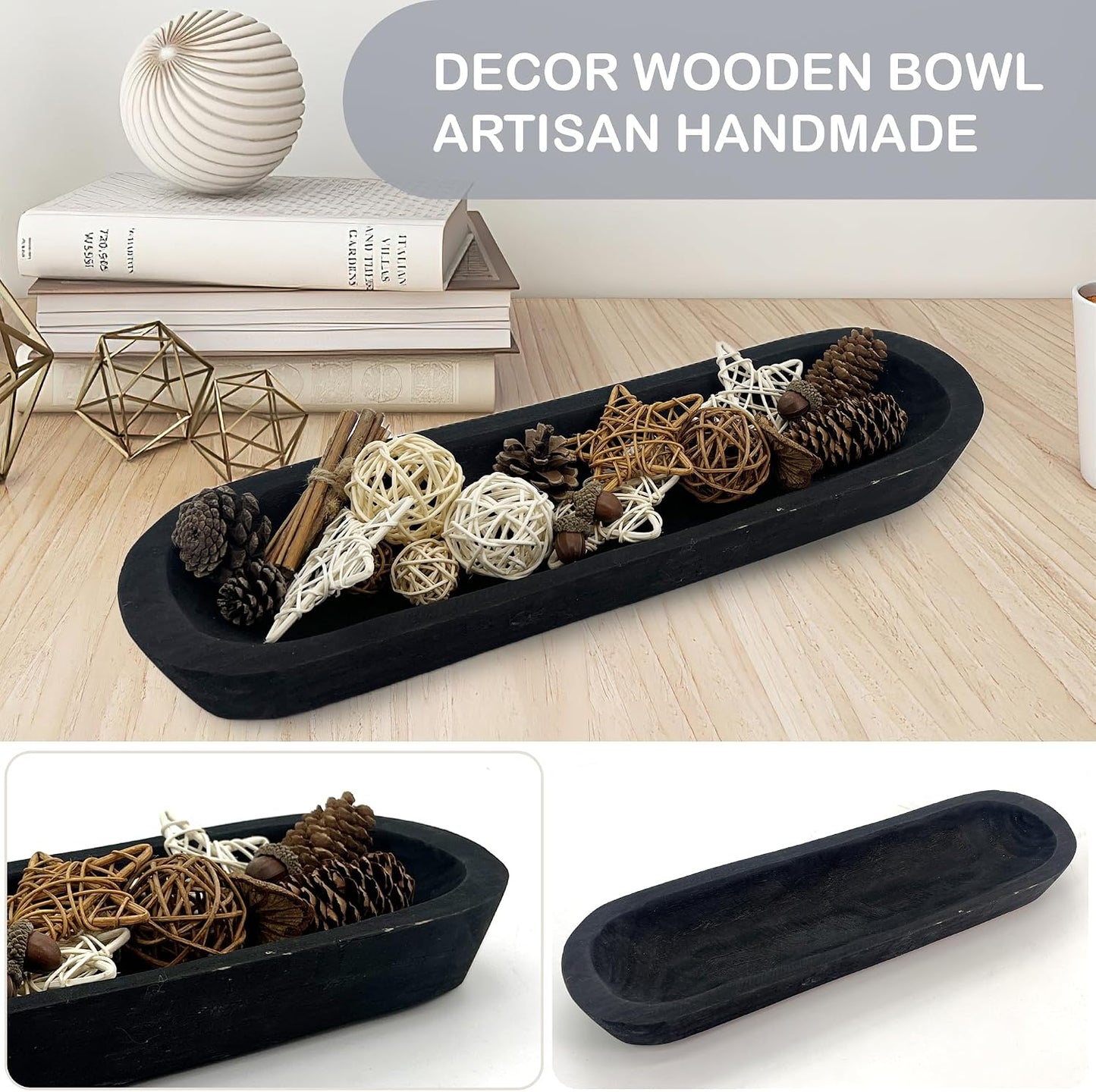 Rustic Long Wood Bowl / 17 x 5 x 2 / Inch Black