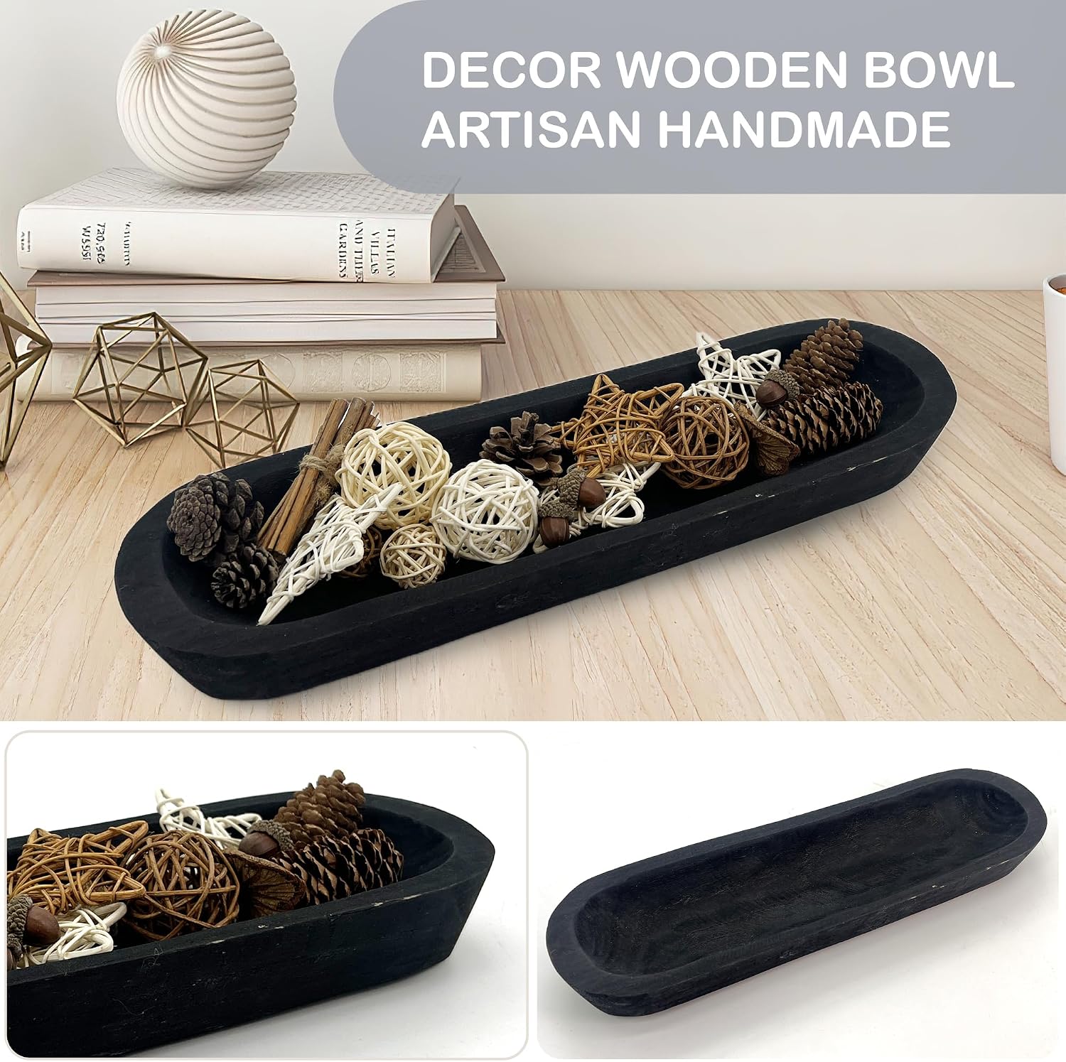 Rustic Long Wood Bowl / 17 x 5 x 2 / Inch Black