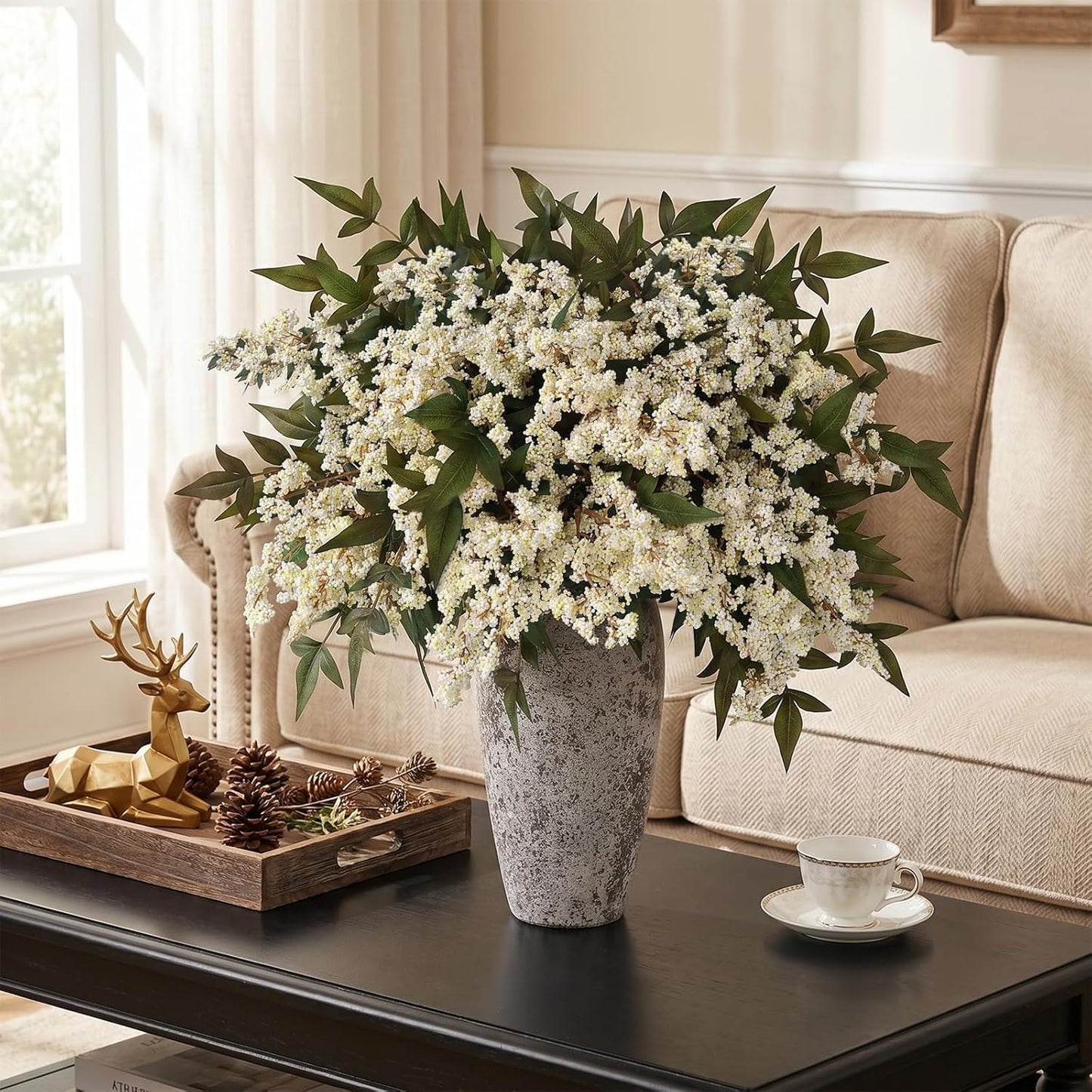 Artificial Nandina Berry Stem for Vase / Beige / Set of 4