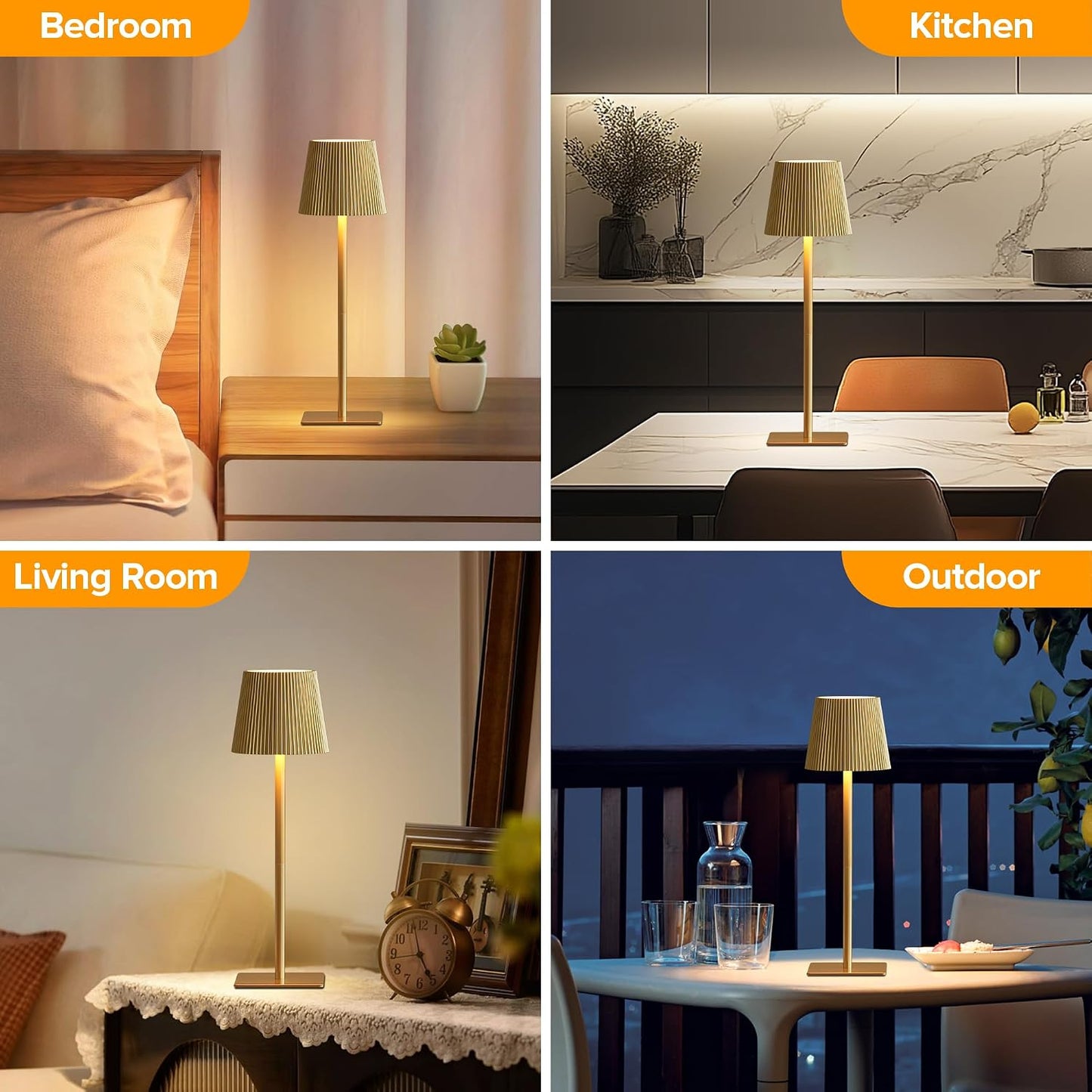 LUTEC 2 Pack Cordless Table Lamp,6000mAh Rechargeable Battery Operated Desk Lamp,Two Adjustable Heights,Waterproof