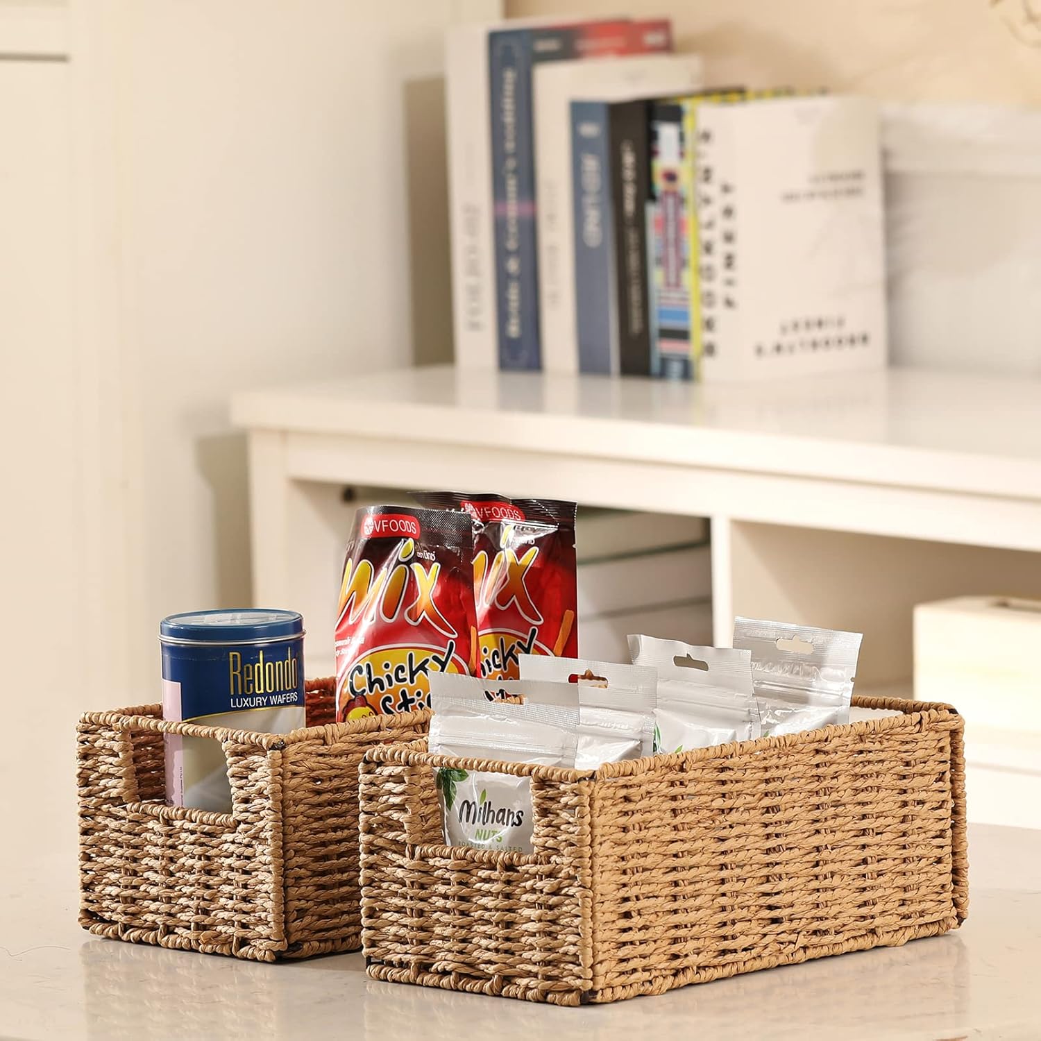 Wicker Storage Basket / Natural / 11.2"D x 6.1"W x 4.8"H / Set of 2
