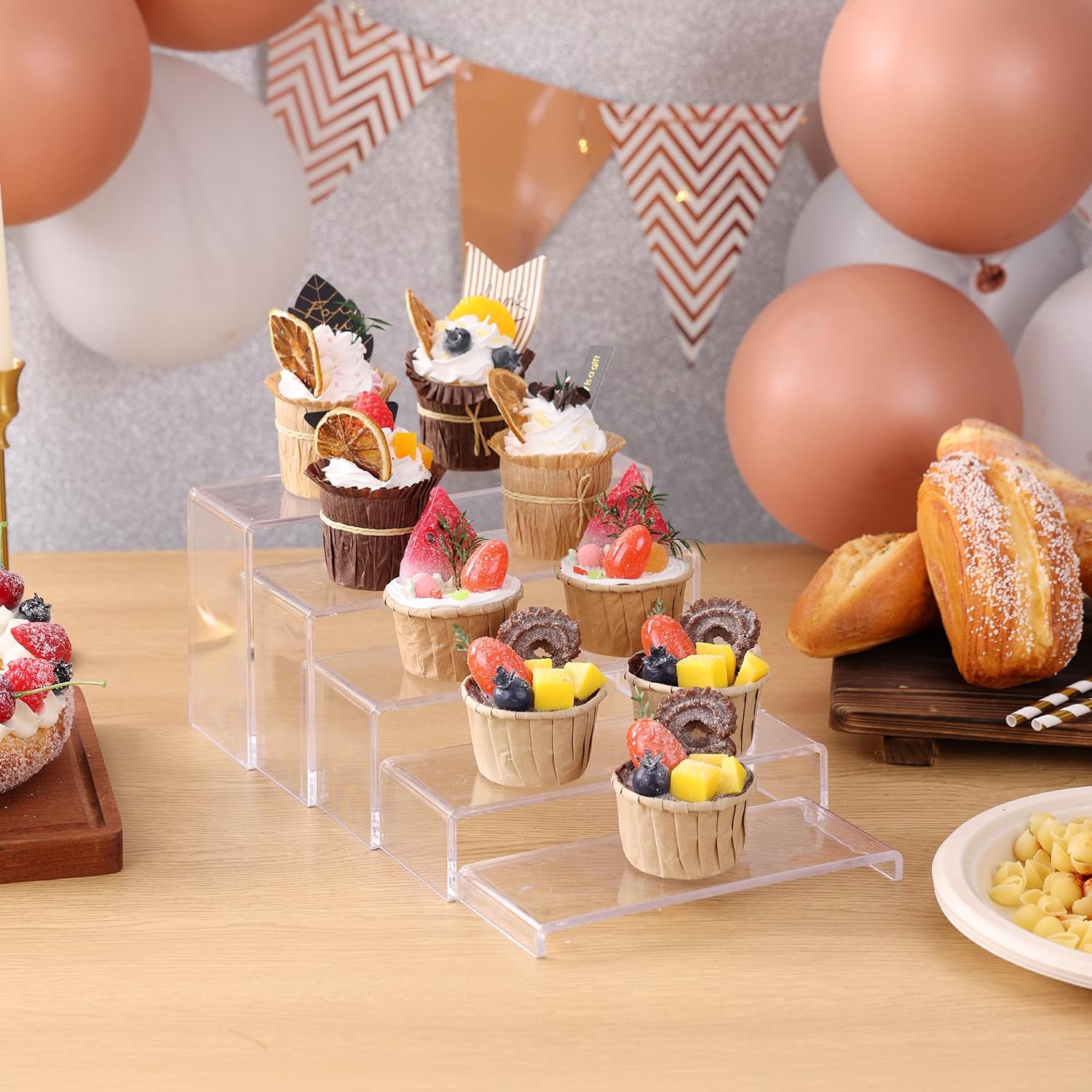 10 Pack Acrylic Display Risers, 2 Set(7”L~8”L~9”L) Perfume Stand Organizer, Easy to Store Clear Cupcake Stand, Display