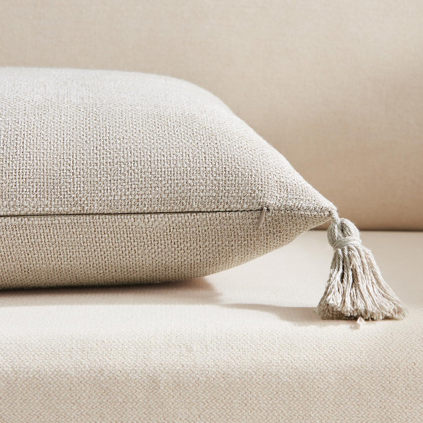 Linen Look Decorative Throw Cushion Covers / Linen Beige / 18 x 18 / Set of 2